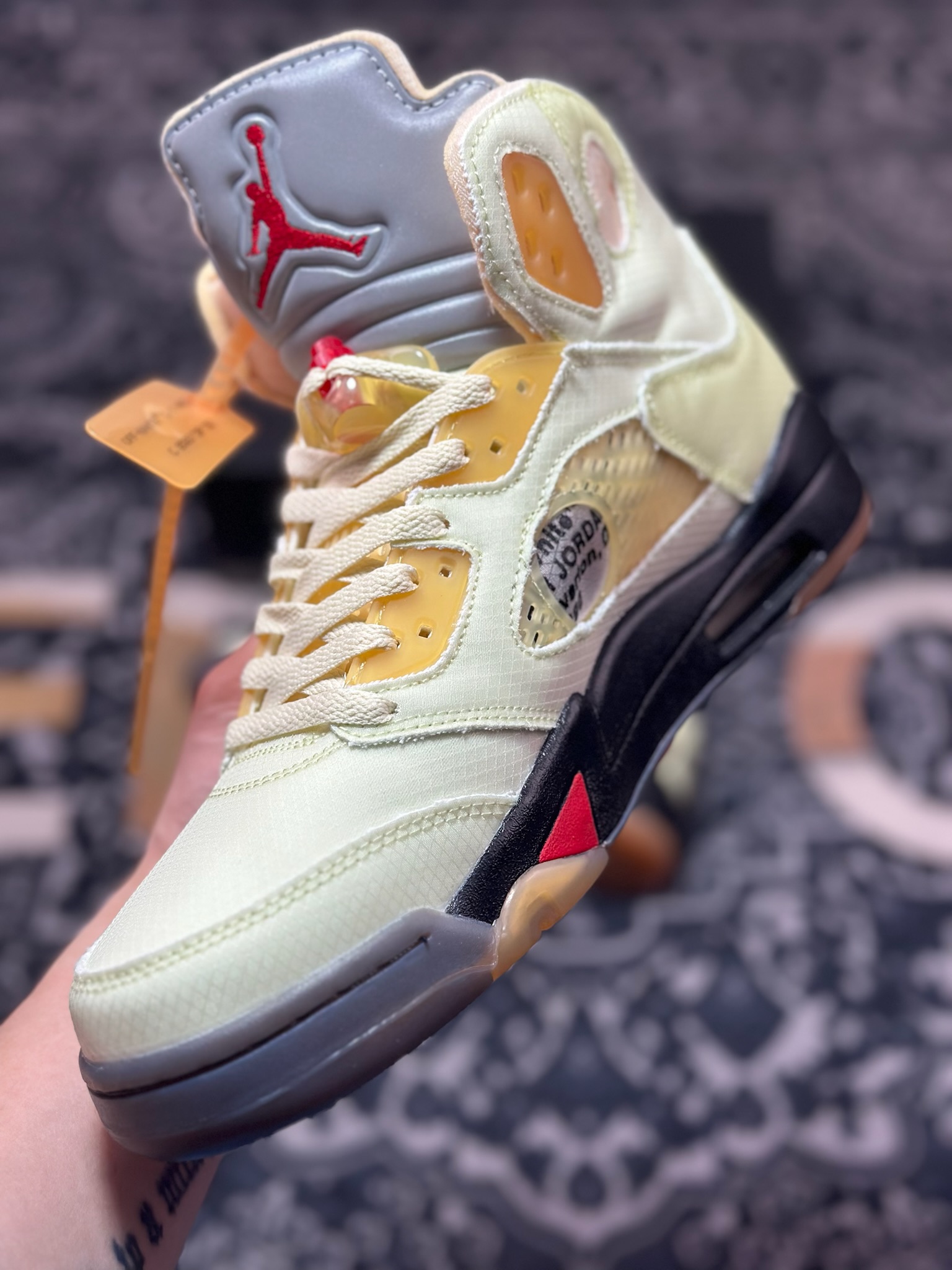 原厂级别 Off-White x Air Jordan Retro AJ5 OW联名奶黄蝉翼 氧化流川枫 DH8565-100