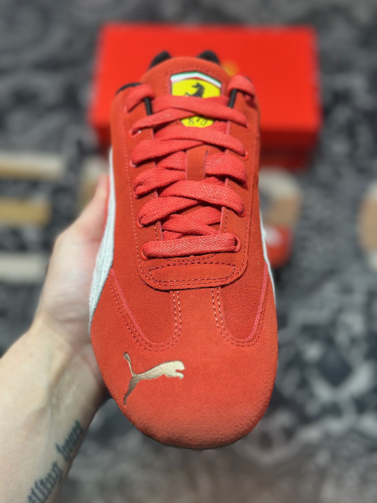 优选 原装级别 Ferrari x Puma Speedcet 红白色 联名彪马低帮复古运动休闲赛车跑鞋 309180-01