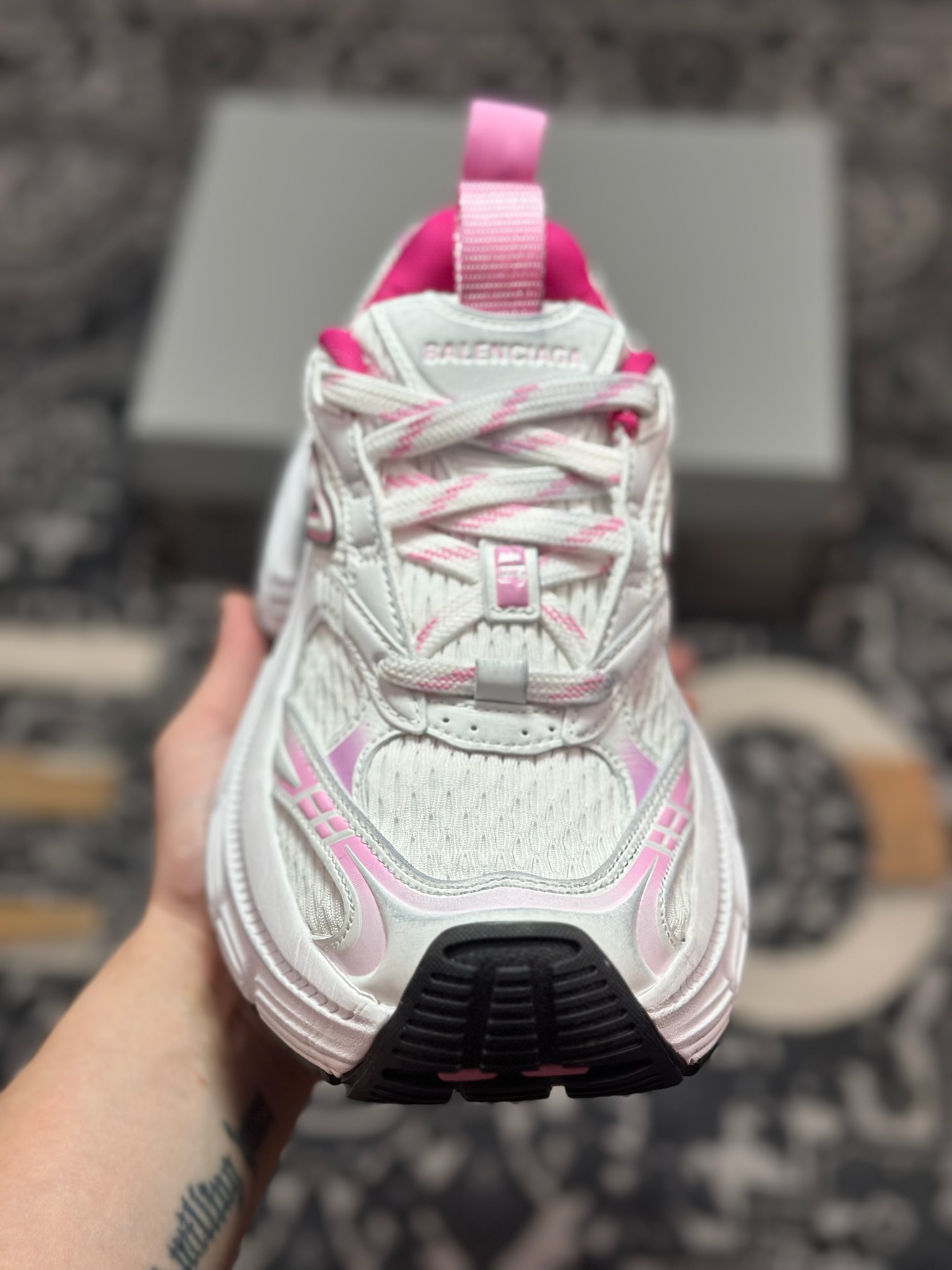 C7420 巴黎世家BALENCIAGA Cargo Sneaker 10XL船型系列低帮复古阔型厚底底姥爹运动鞋“粉白做旧” 815853 W2MV2 9511 6XL