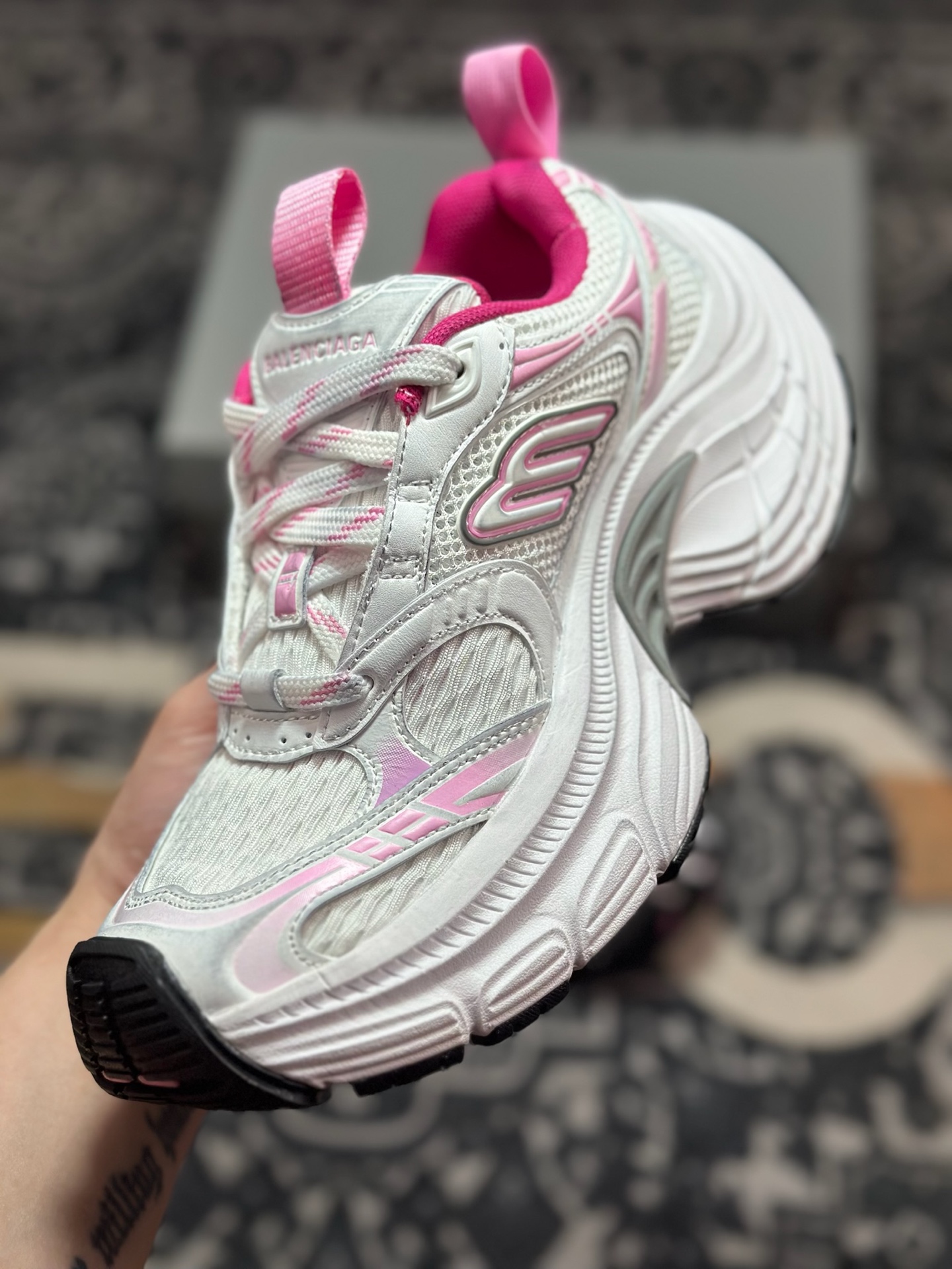 C7420 巴黎世家BALENCIAGA Cargo Sneaker 10XL船型系列低帮复古阔型厚底底姥爹运动鞋“粉白做旧” 815853 W2MV2 9511 6XL