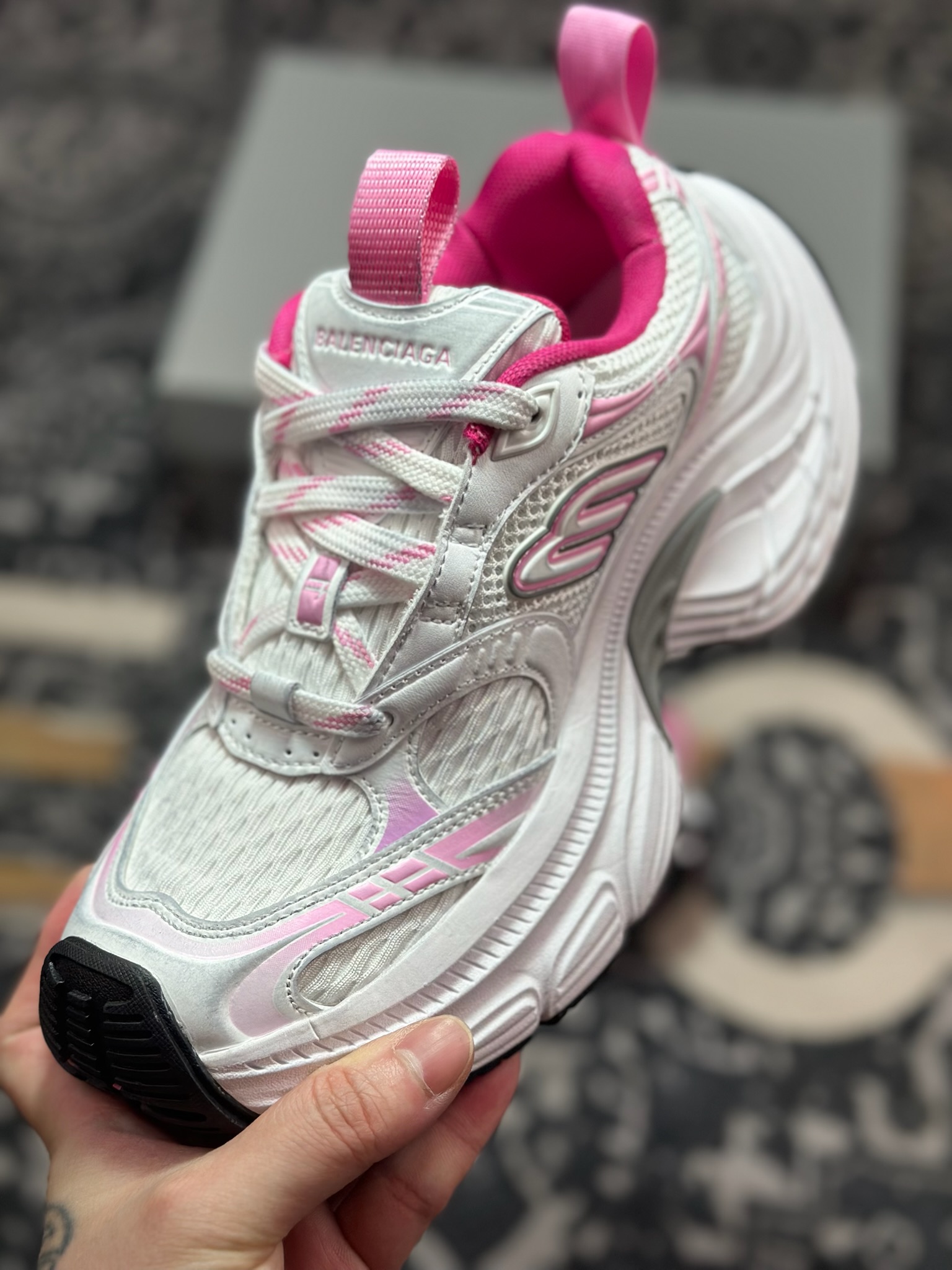 C7420 巴黎世家BALENCIAGA Cargo Sneaker 10XL船型系列低帮复古阔型厚底底姥爹运动鞋“粉白做旧” 815853 W2MV2 9511 6XL