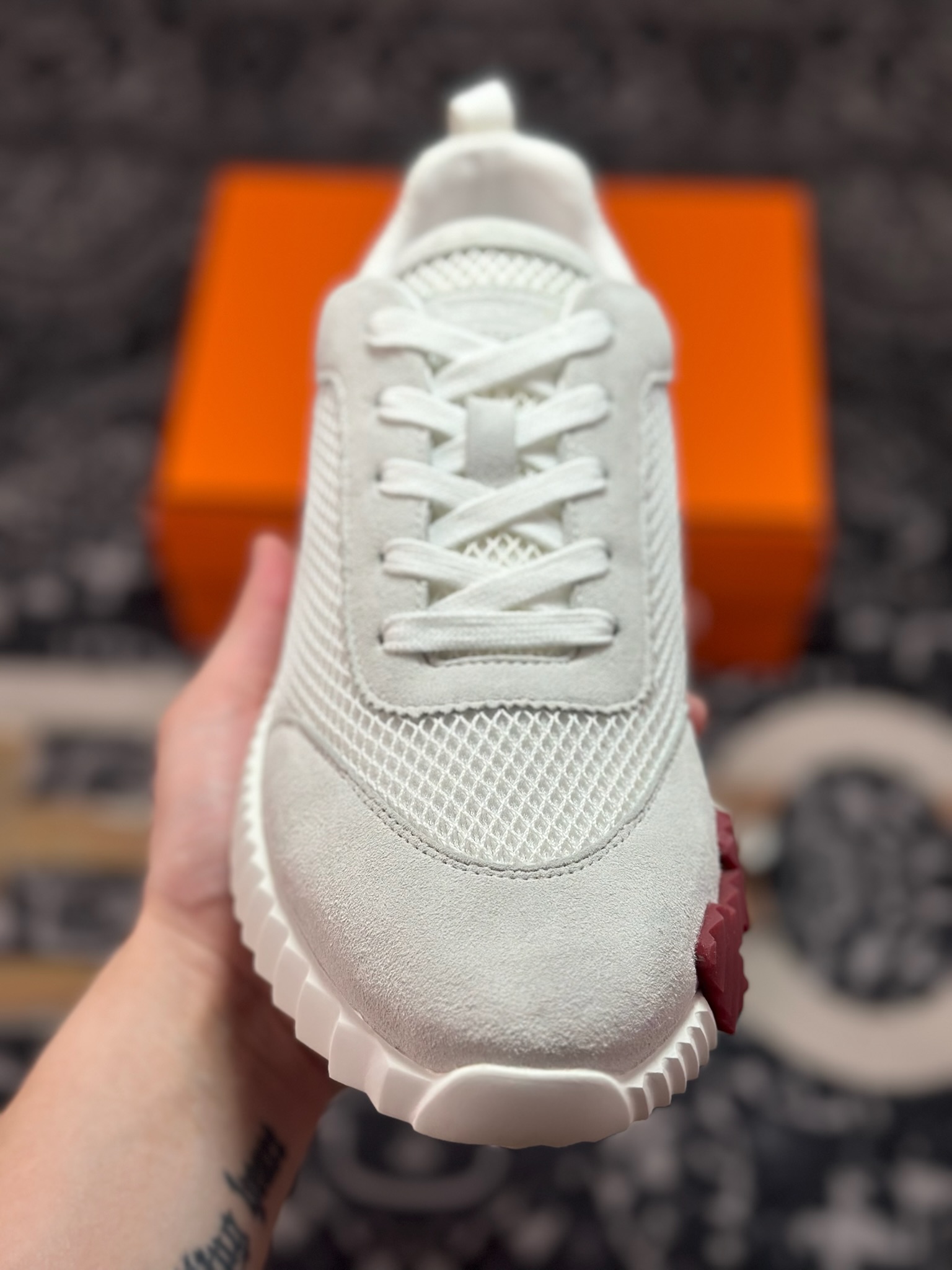 C400 爱马仕/Hermès Bouncing Low Sneaker 跳跃系列低帮轻便透气百搭休闲运动鞋“网布白棕”H231764ZH91390