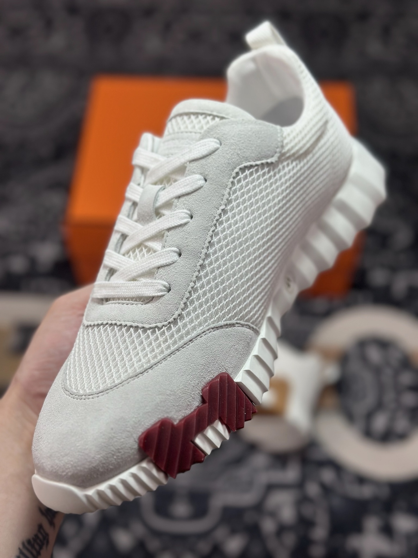 C400 爱马仕/Hermès Bouncing Low Sneaker 跳跃系列低帮轻便透气百搭休闲运动鞋“网布白棕”H231764ZH91390