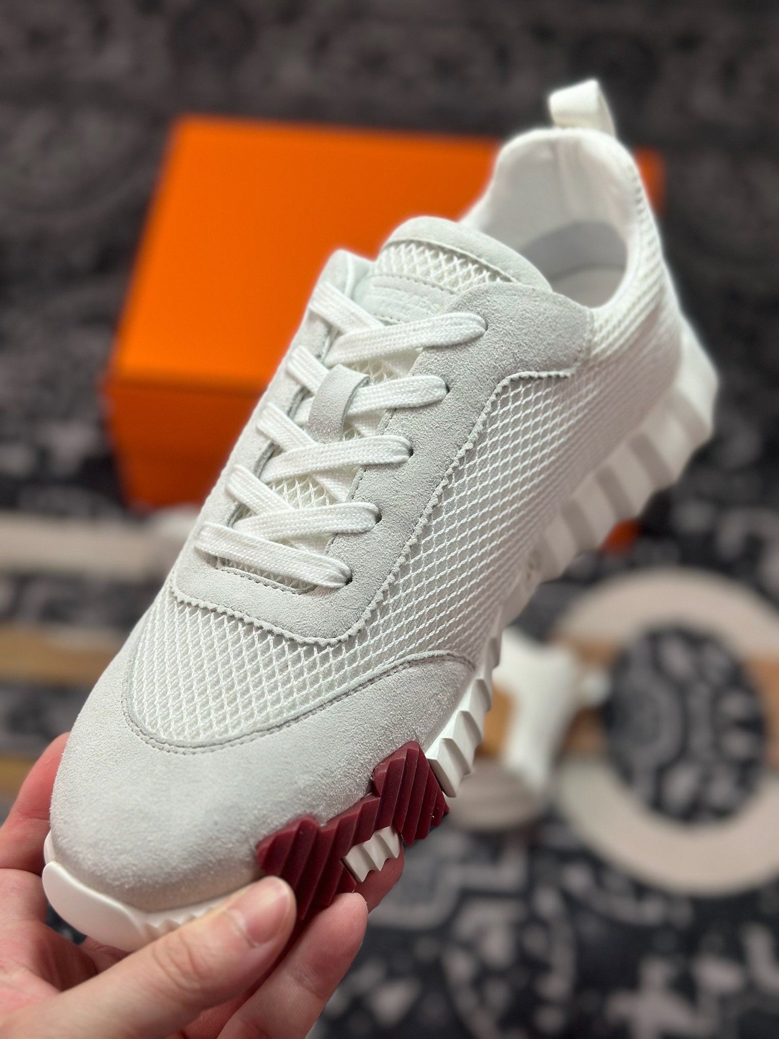 C400 爱马仕/Hermès Bouncing Low Sneaker 跳跃系列低帮轻便透气百搭休闲运动鞋“网布白棕”H231764ZH91390