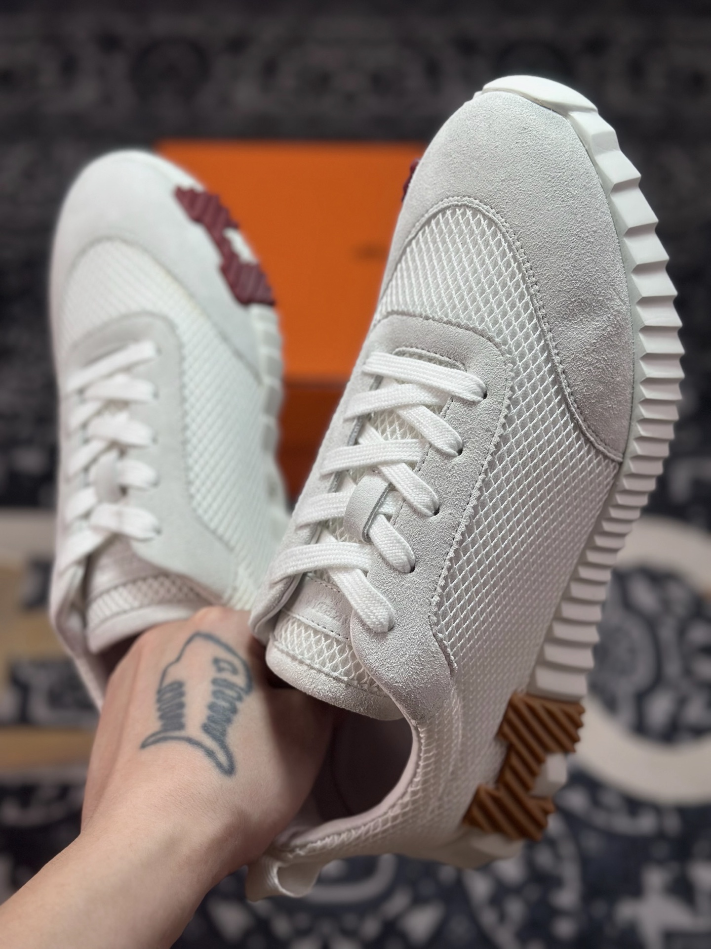 C400 爱马仕/Hermès Bouncing Low Sneaker 跳跃系列低帮轻便透气百搭休闲运动鞋“网布白棕”H231764ZH91390