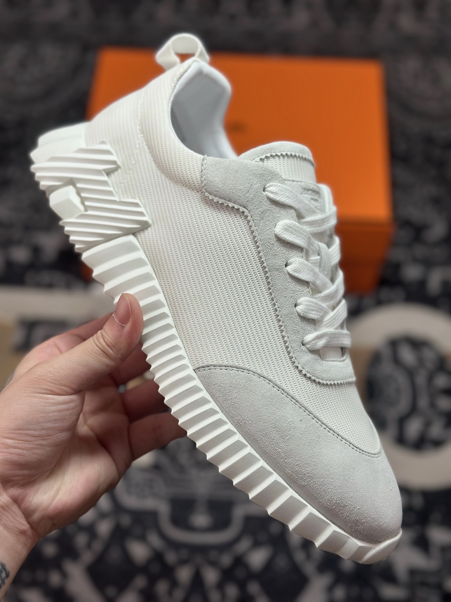 C440 爱马仕/Hermès Bouncing Low Sneaker 跳跃系列低帮轻便透气百搭休闲运动鞋“网布全白”H231764ZH9