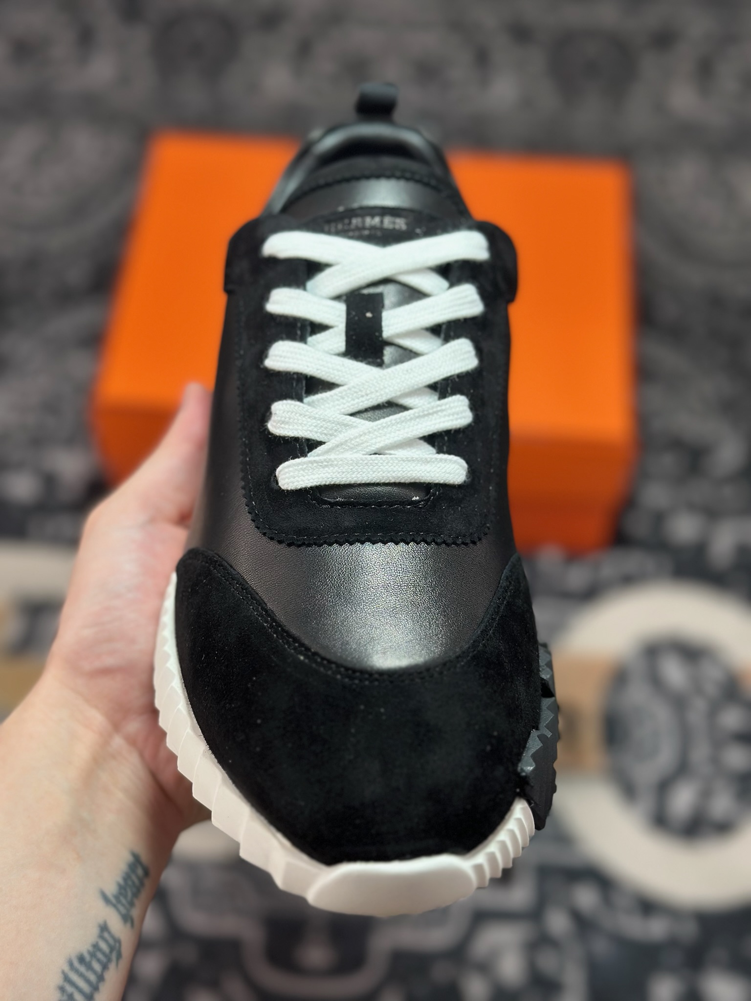 C640 爱马仕/Hermès Bouncing Low Sneaker 跳跃系列低帮轻便透气百搭休闲运动鞋“皮面黑白棕”H231764ZH9
