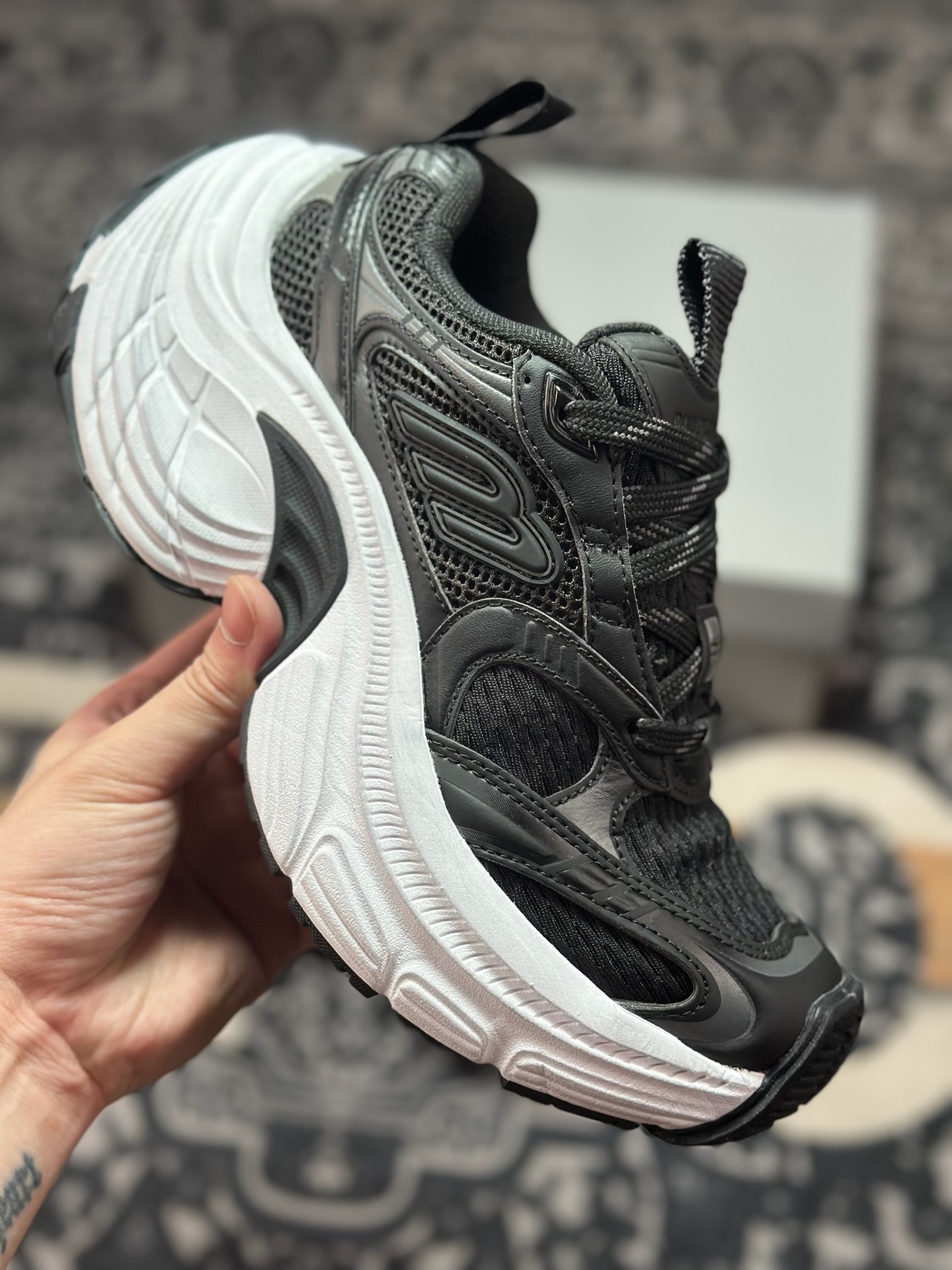 巴黎世家BALENCIAGA Cargo Sneaker 10XL船型系列低帮复古阔型厚底底姥爹风潮流百搭休闲运动鞋“黑白做旧”815853 W2MV2 0125 6XL