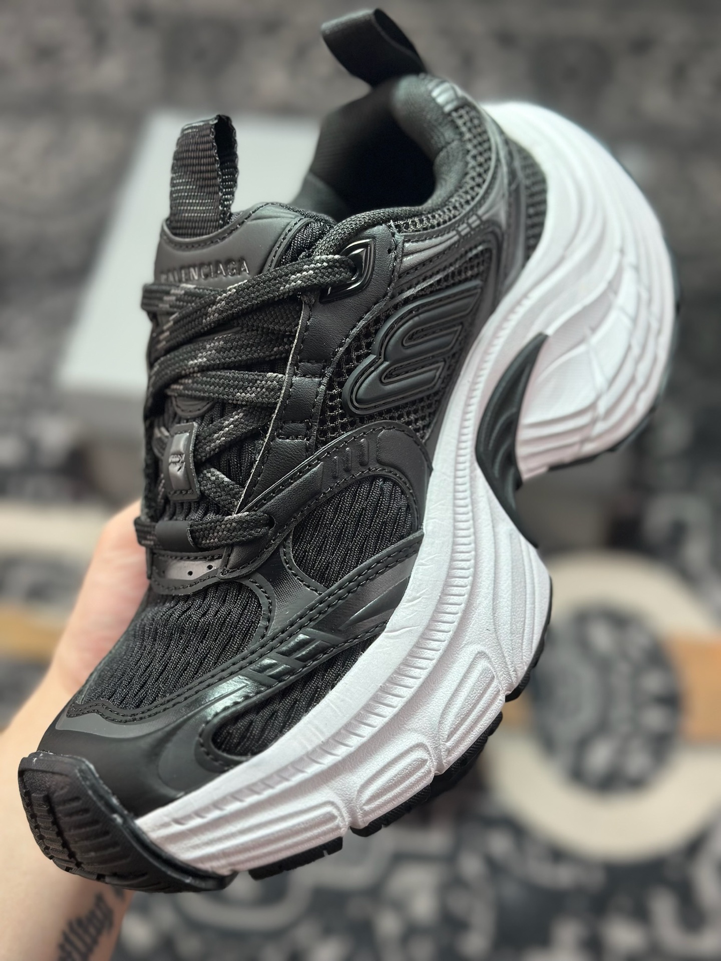 巴黎世家BALENCIAGA Cargo Sneaker 10XL船型系列低帮复古阔型厚底底姥爹风潮流百搭休闲运动鞋“黑白做旧”815853 W2MV2 0125 6XL