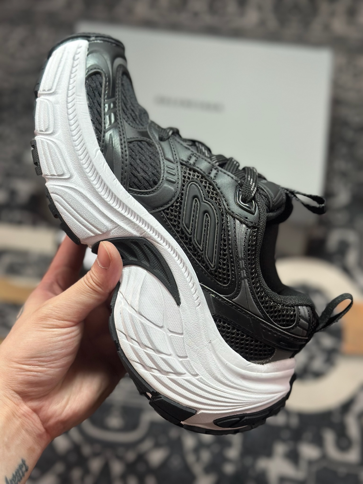 巴黎世家BALENCIAGA Cargo Sneaker 10XL船型系列低帮复古阔型厚底底姥爹风潮流百搭休闲运动鞋“黑白做旧”815853 W2MV2 0125 6XL