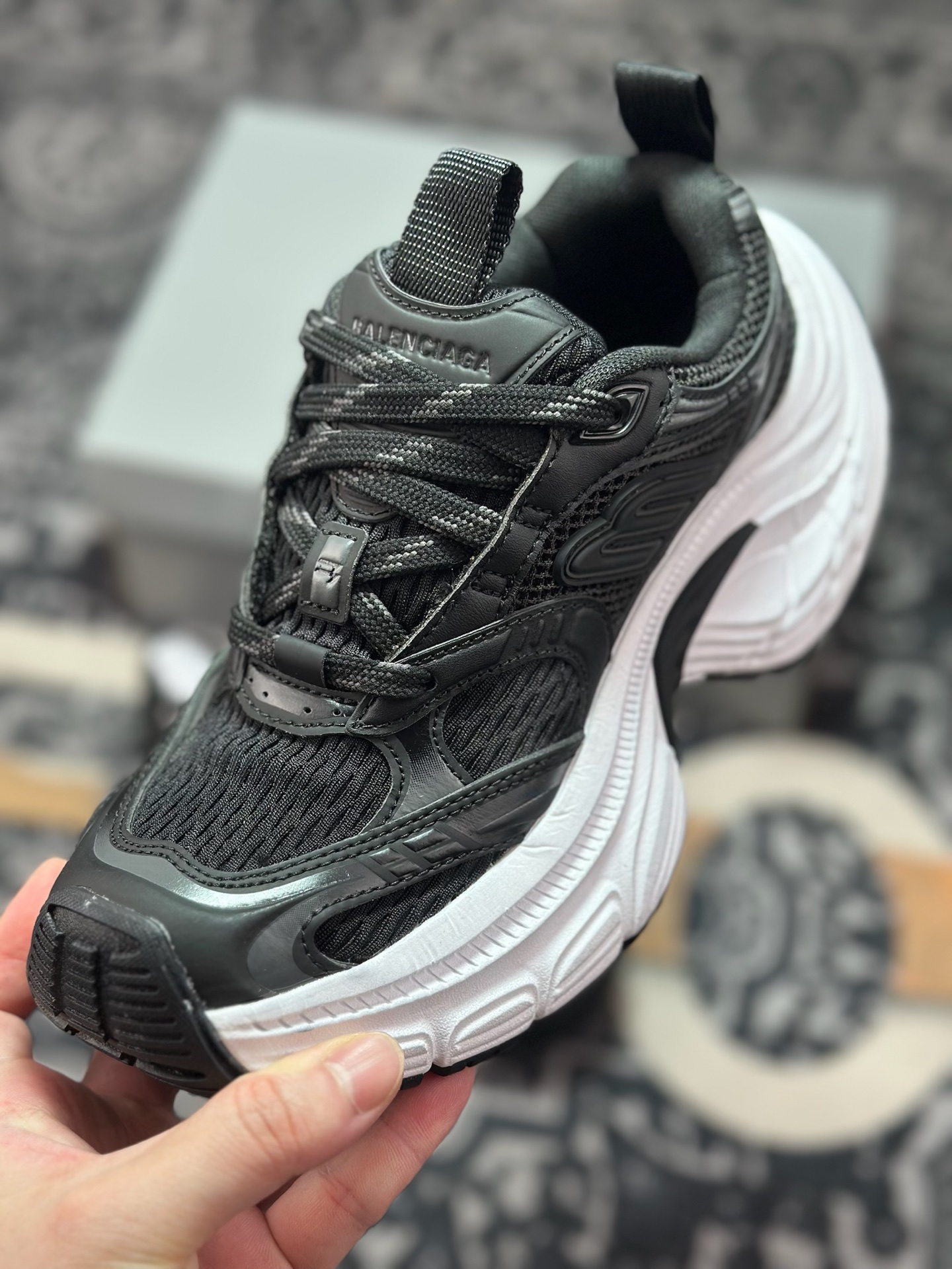 巴黎世家BALENCIAGA Cargo Sneaker 10XL船型系列低帮复古阔型厚底底姥爹风潮流百搭休闲运动鞋“黑白做旧”815853 W2MV2 0125 6XL