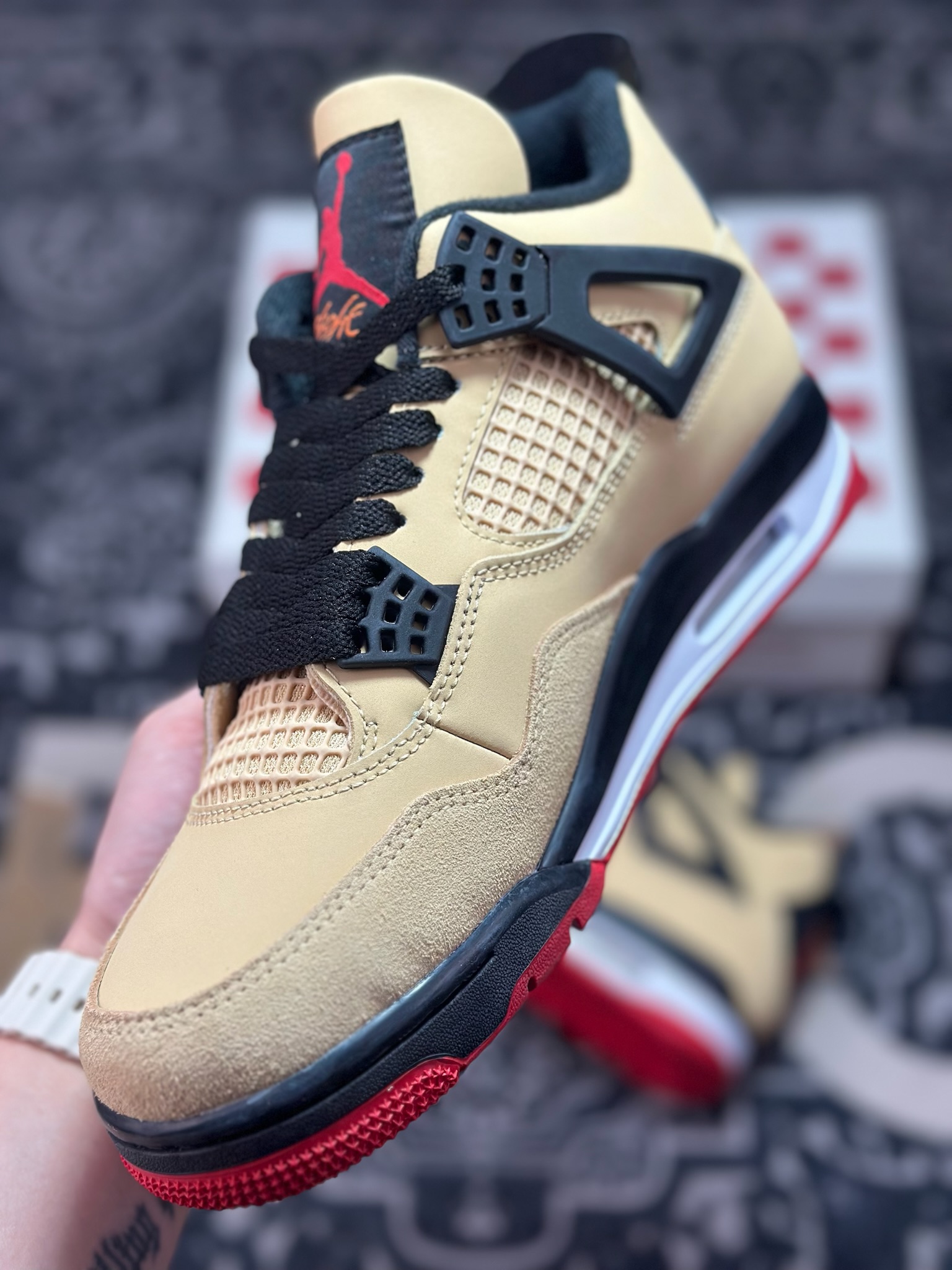 C030 Air Jordan 4 Retro”Pizza”乔丹4代 披萨配色-卡其黑红 IH2094-200-Chinese UA Cheap High Quatity Brand Clothes Bags handbags Sneakers wholesale wholesaler seller from China Factory suppliers Fashion Clothing Shoes best Quality Beautiful Price C030 Air Jordan 4 Retro”Pizza”乔丹4代 披萨配色-卡其黑红 IH2094-200