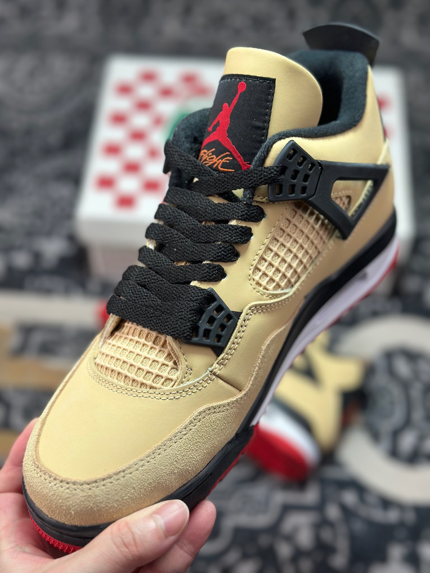 C030 Air Jordan 4 Retro”Pizza”乔丹4代 披萨配色-卡其黑红 IH2094-200-Chinese UA Cheap High Quatity Brand Clothes Bags handbags Sneakers wholesale wholesaler seller from China Factory suppliers Fashion Clothing Shoes best Quality Beautiful Price C030 Air Jordan 4 Retro”Pizza”乔丹4代 披萨配色-卡其黑红 IH2094-200