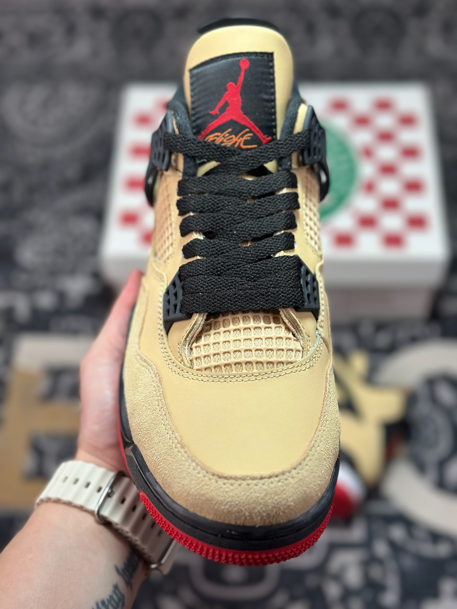 C030 Air Jordan 4 Retro”Pizza”乔丹4代 披萨配色-卡其黑红 IH2094-200-Chinese UA Cheap High Quatity Brand Clothes Bags handbags Sneakers wholesale wholesaler seller from China Factory suppliers Fashion Clothing Shoes best Quality Beautiful Price C030 Air Jordan 4 Retro”Pizza”乔丹4代 披萨配色-卡其黑红 IH2094-200