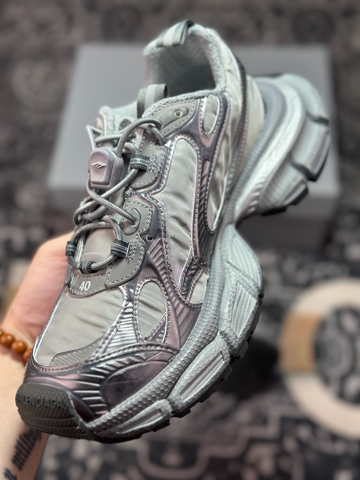 优选 原装级别 BALENCIAGA 3XL Sneakers 3+系列巴黎世家低帮复古阔型底姥爹风潮流百搭休闲慢跑鞋“网织浅灰银” 734733 W3XNY 1100