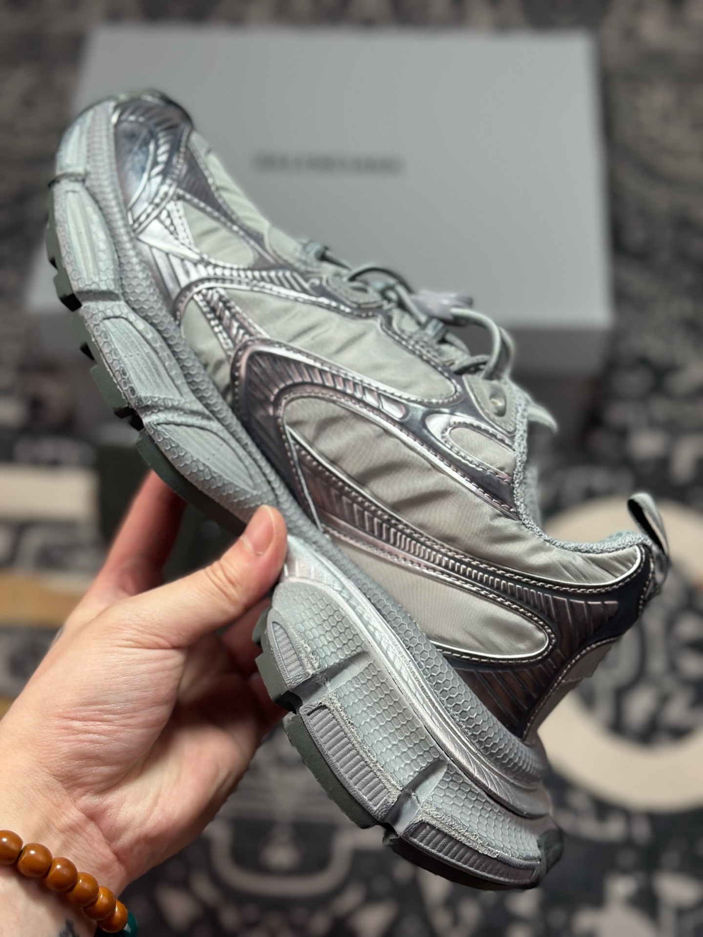 优选 原装级别 BALENCIAGA 3XL Sneakers 3+系列巴黎世家低帮复古阔型底姥爹风潮流百搭休闲慢跑鞋“网织浅灰银” 734733 W3XNY 1100