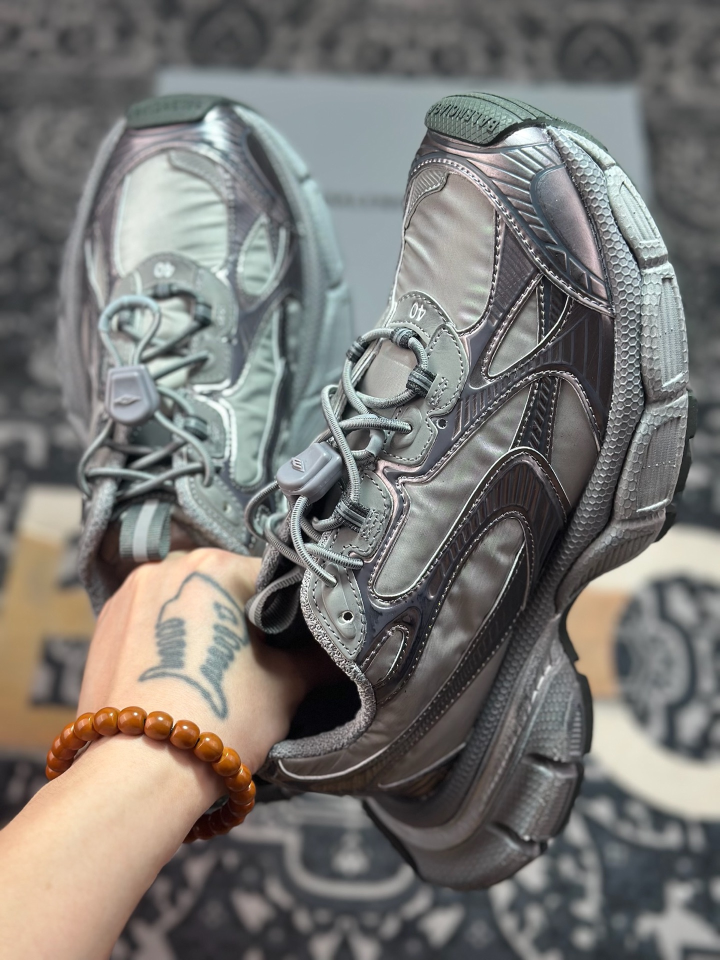 优选 原装级别 BALENCIAGA 3XL Sneakers 3+系列巴黎世家低帮复古阔型底姥爹风潮流百搭休闲慢跑鞋“网织浅灰银” 734733 W3XNY 1100