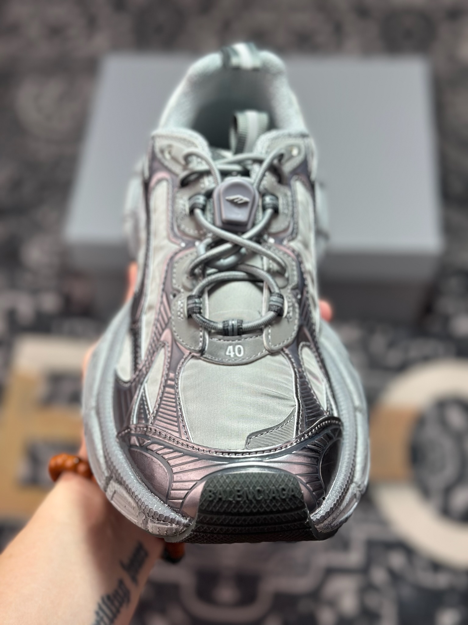 优选 原装级别 BALENCIAGA 3XL Sneakers 3+系列巴黎世家低帮复古阔型底姥爹风潮流百搭休闲慢跑鞋“网织浅灰银” 734733 W3XNY 1100