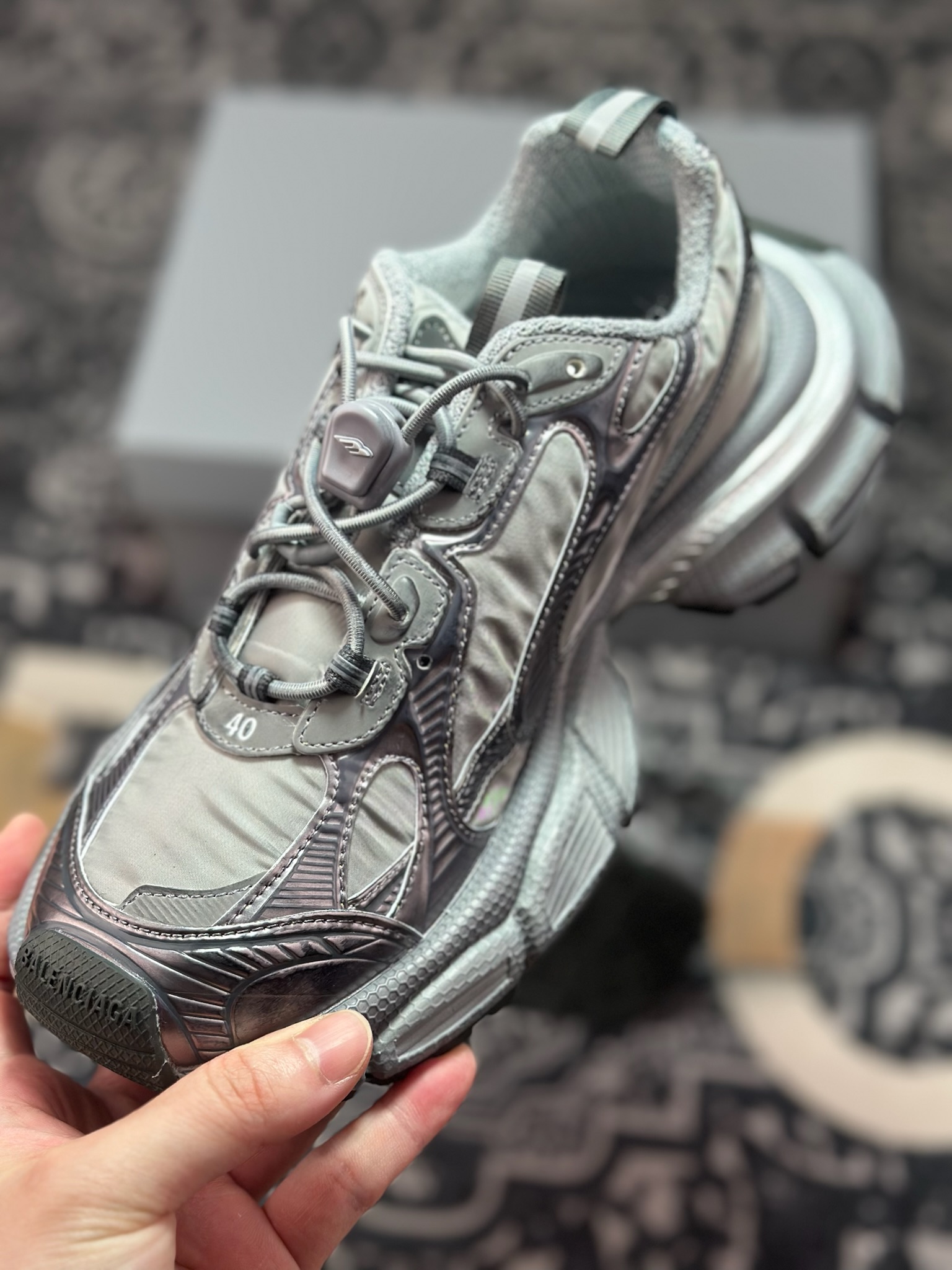 优选 原装级别 BALENCIAGA 3XL Sneakers 3+系列巴黎世家低帮复古阔型底姥爹风潮流百搭休闲慢跑鞋“网织浅灰银” 734733 W3XNY 1100