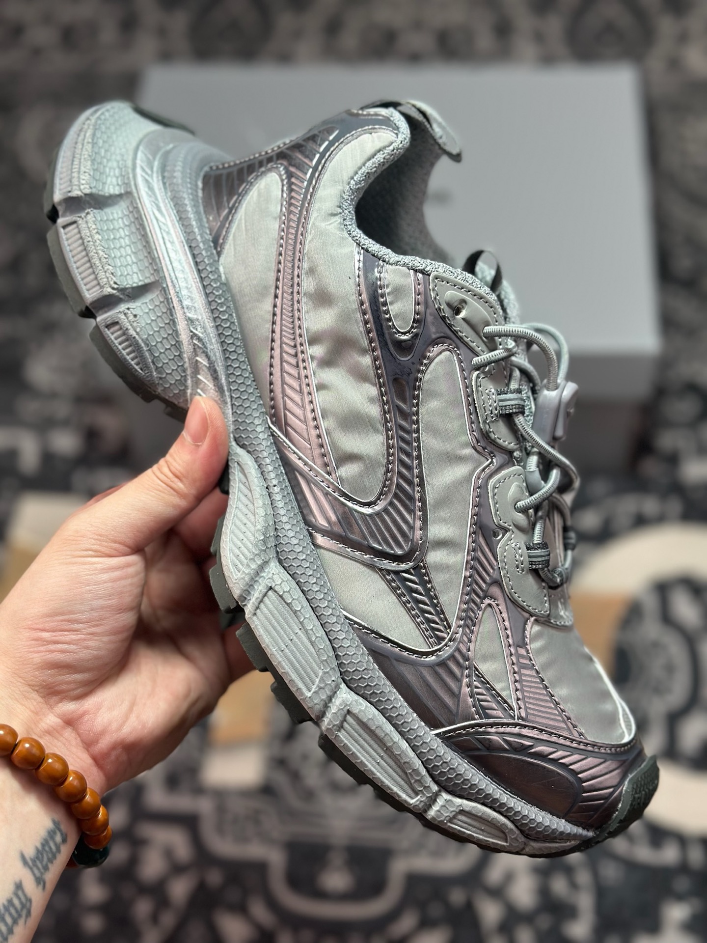 优选 原装级别 BALENCIAGA 3XL Sneakers 3+系列巴黎世家低帮复古阔型底姥爹风潮流百搭休闲慢跑鞋“网织浅灰银” 734733 W3XNY 1100