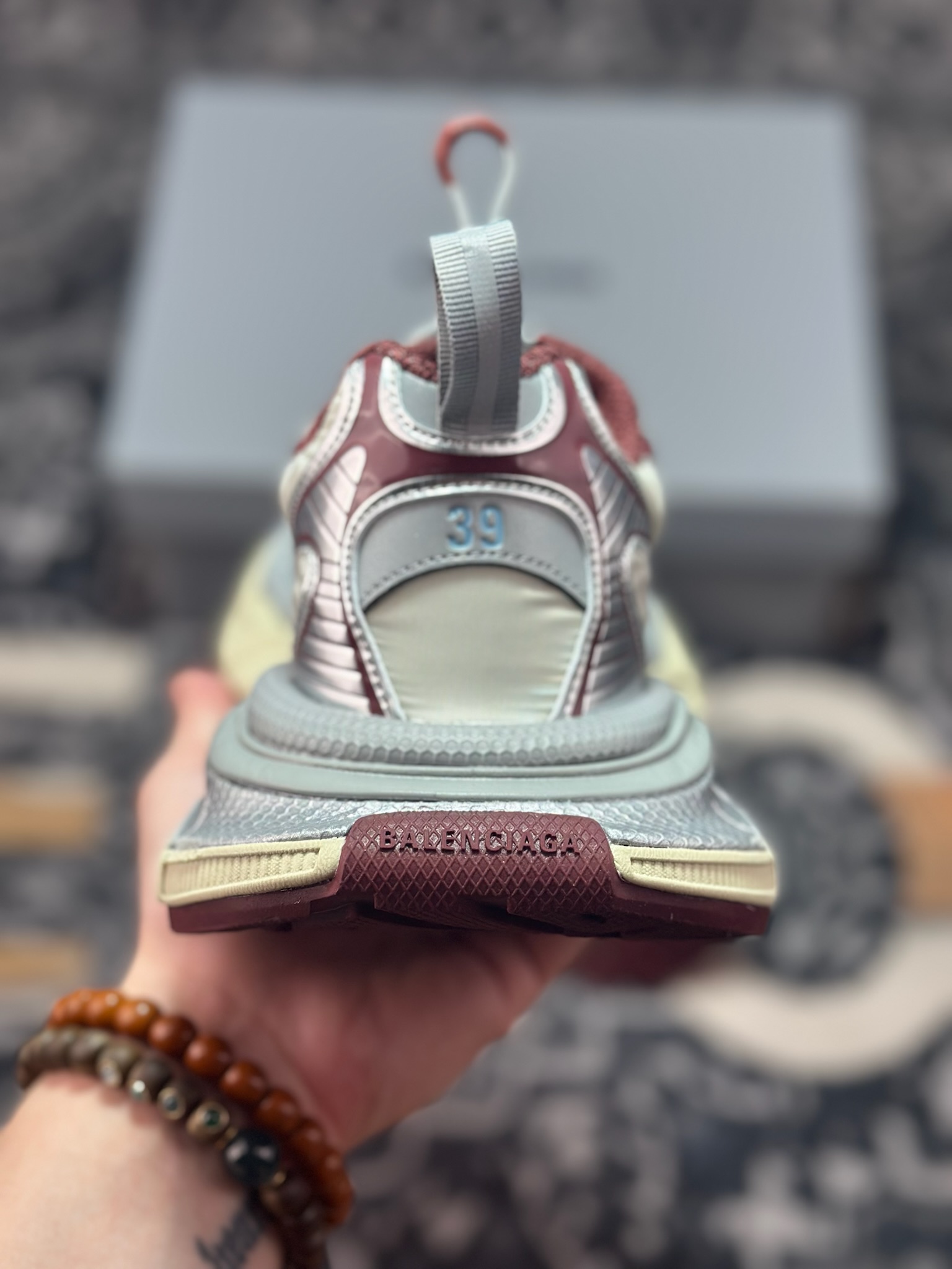 优选 原装级别 BALENCIAGA 3XL Sneakers 3+系列巴黎世家低帮复古阔型底姥爹风潮流百搭休闲慢跑鞋“网织浅灰银枣红” 734733 W3XNY 1100