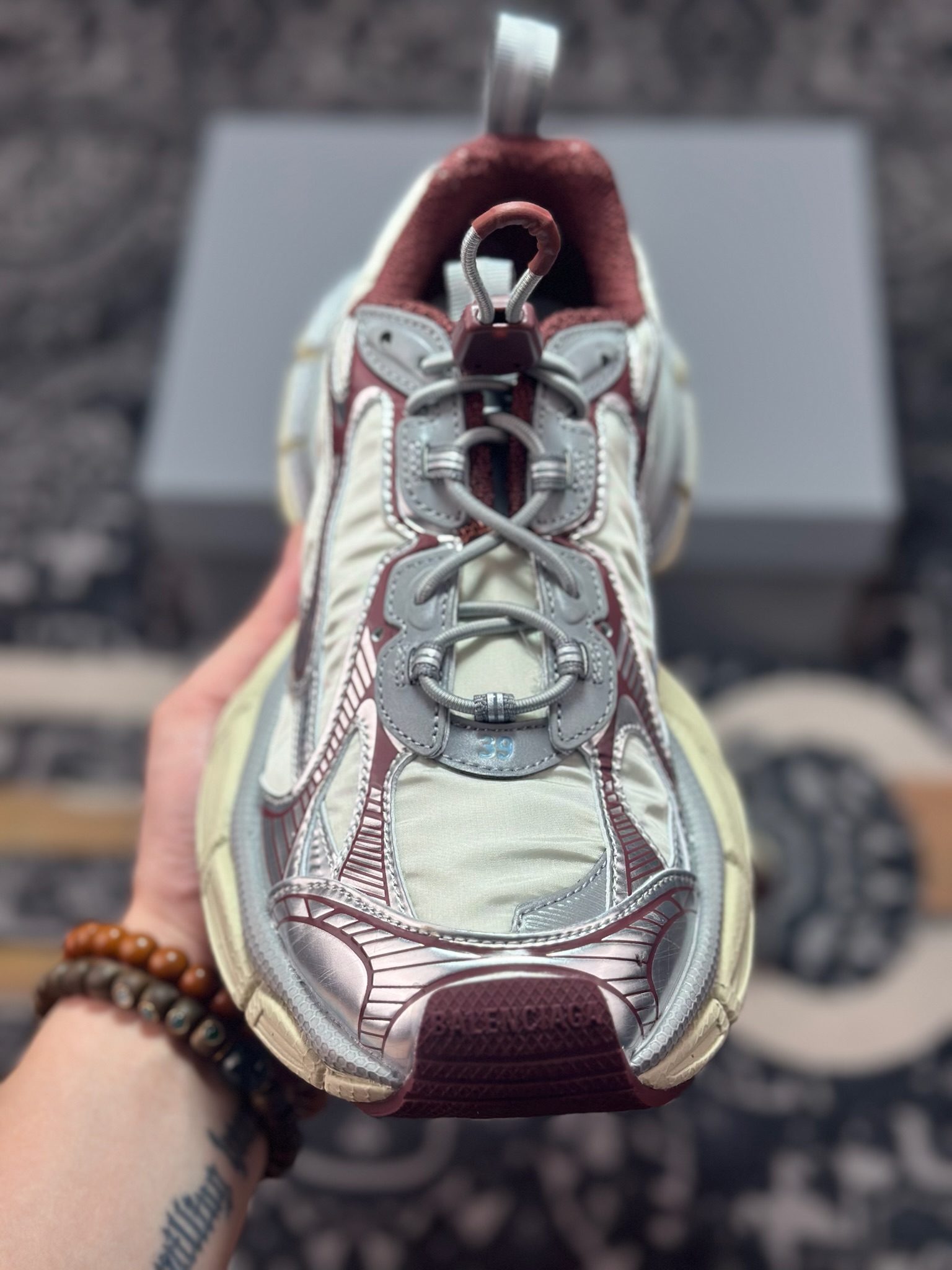 优选 原装级别 BALENCIAGA 3XL Sneakers 3+系列巴黎世家低帮复古阔型底姥爹风潮流百搭休闲慢跑鞋“网织浅灰银枣红” 734733 W3XNY 1100