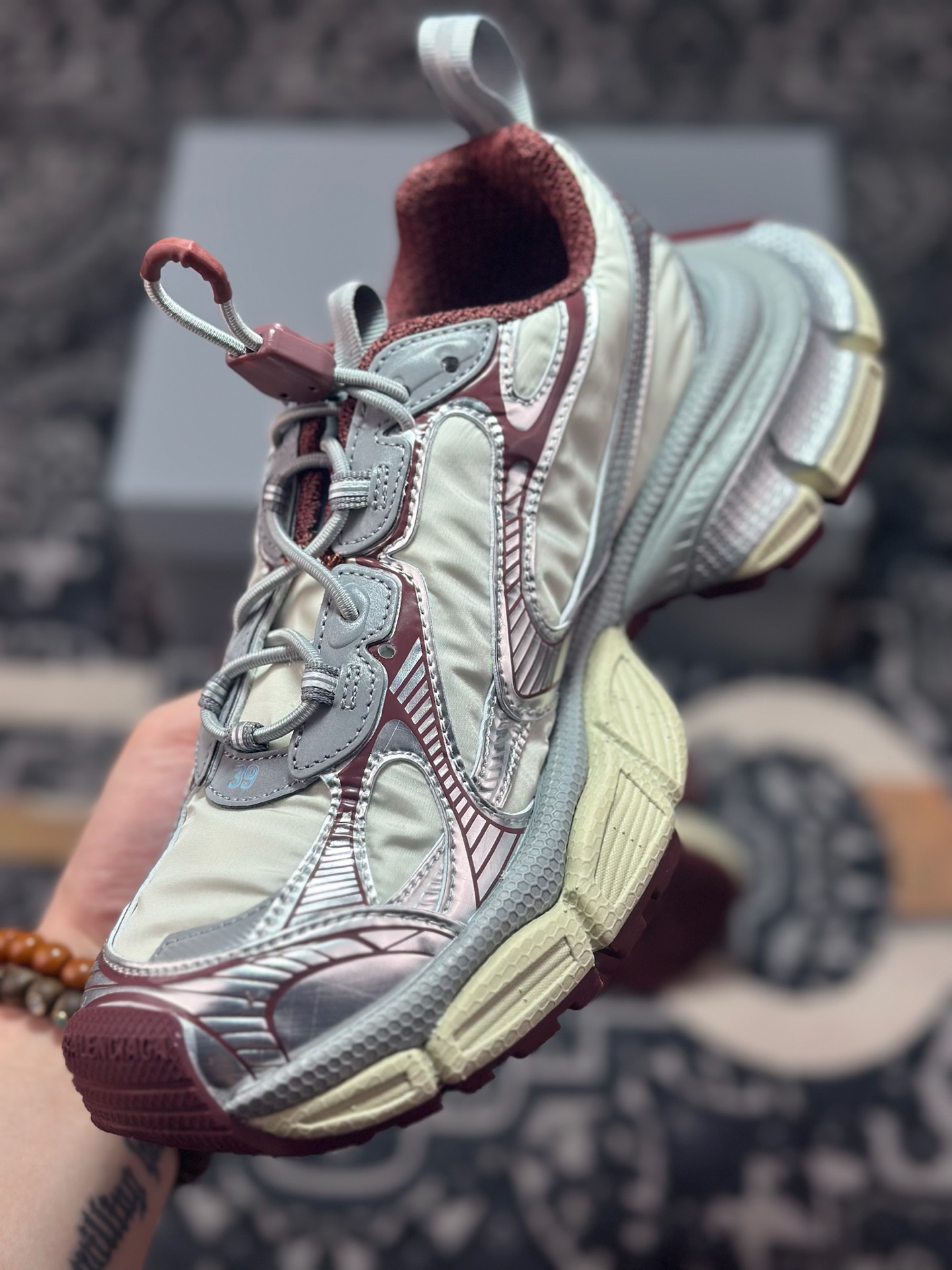 优选 原装级别 BALENCIAGA 3XL Sneakers 3+系列巴黎世家低帮复古阔型底姥爹风潮流百搭休闲慢跑鞋“网织浅灰银枣红” 734733 W3XNY 1100
