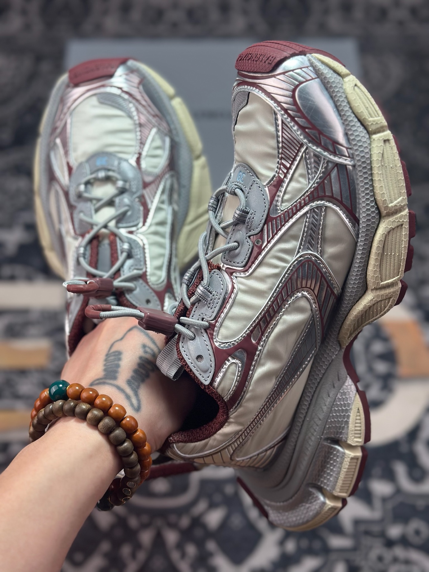 优选 原装级别 BALENCIAGA 3XL Sneakers 3+系列巴黎世家低帮复古阔型底姥爹风潮流百搭休闲慢跑鞋“网织浅灰银枣红” 734733 W3XNY 1100