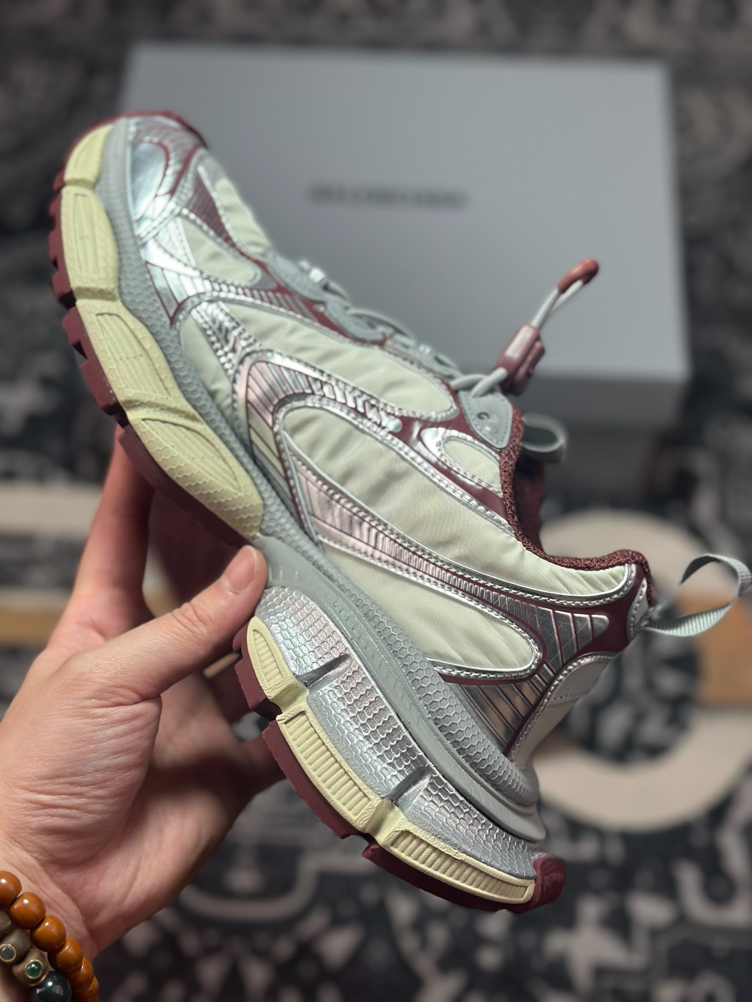 优选 原装级别 BALENCIAGA 3XL Sneakers 3+系列巴黎世家低帮复古阔型底姥爹风潮流百搭休闲慢跑鞋“网织浅灰银枣红” 734733 W3XNY 1100