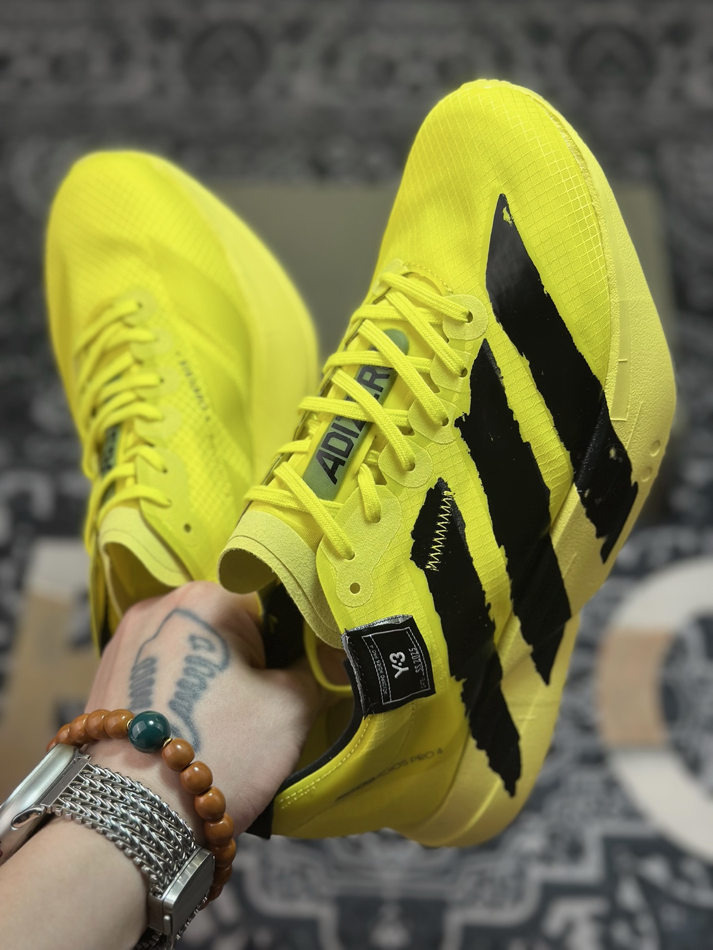 A8220 Adidas Y-3 Adizero Adios Pro Evo 4”Alumina Cinder”零度低帮轻便透气竞速休闲运动慢跑鞋“l联名黑黄” JR6659