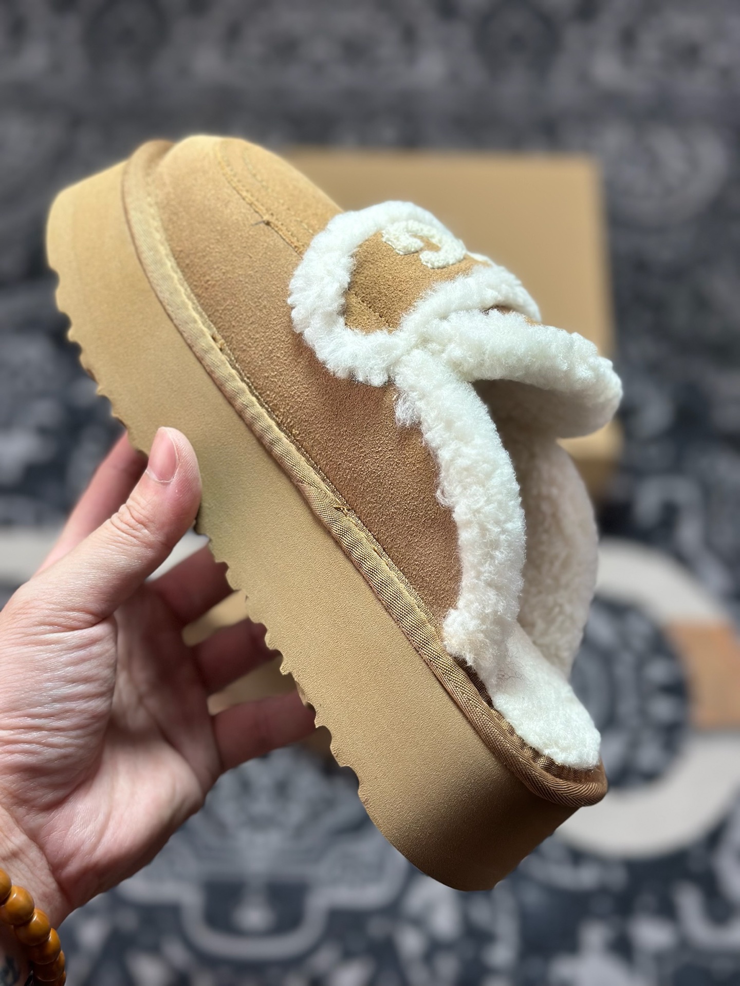 原装级别 新货#UGG 小胖丁系列加厚款 穆勒风包头5CM半拖鞋 民族风秋冬雪地靴