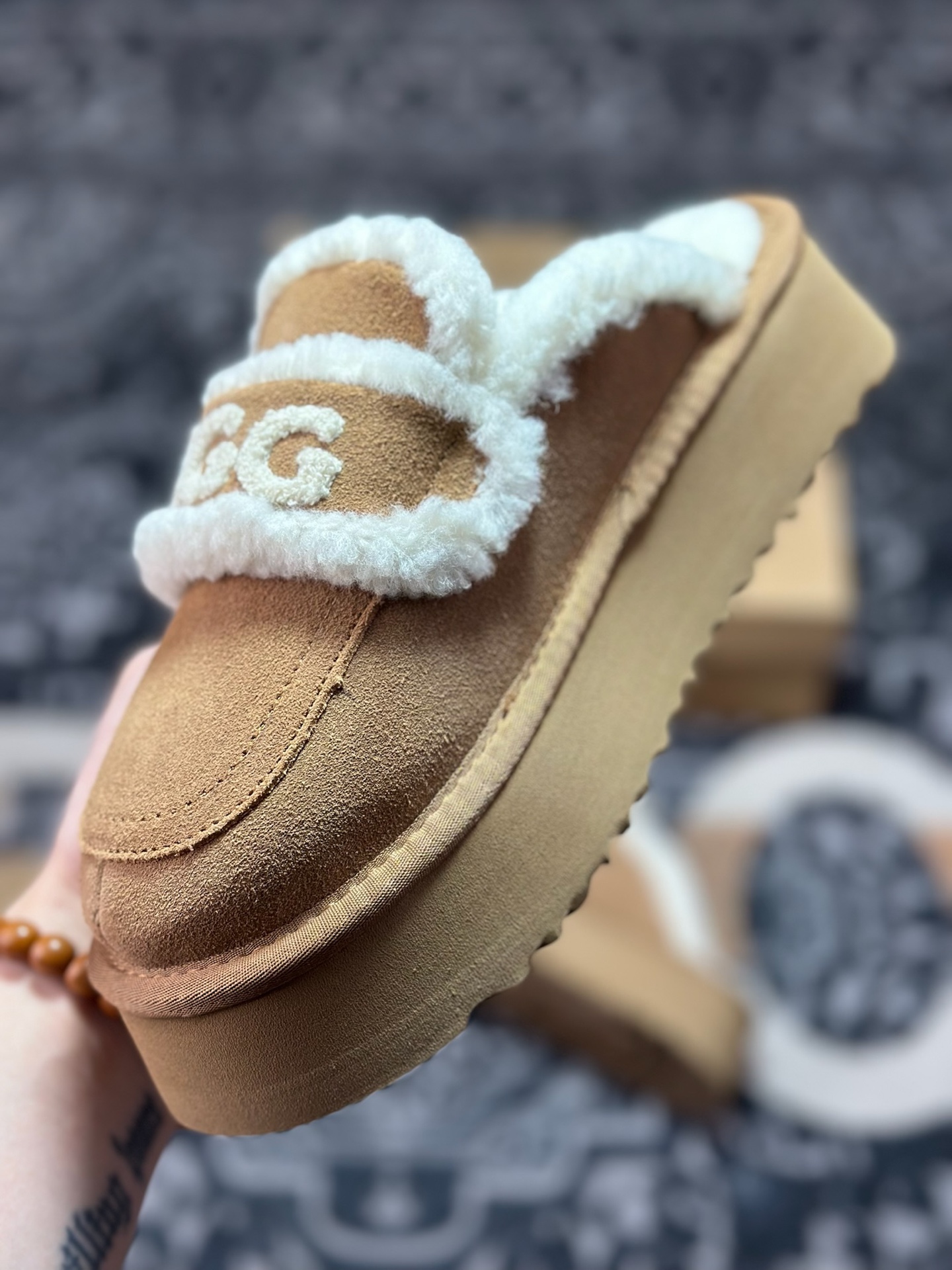 原装级别 新货#UGG 小胖丁系列加厚款 穆勒风包头5CM半拖鞋 民族风秋冬雪地靴