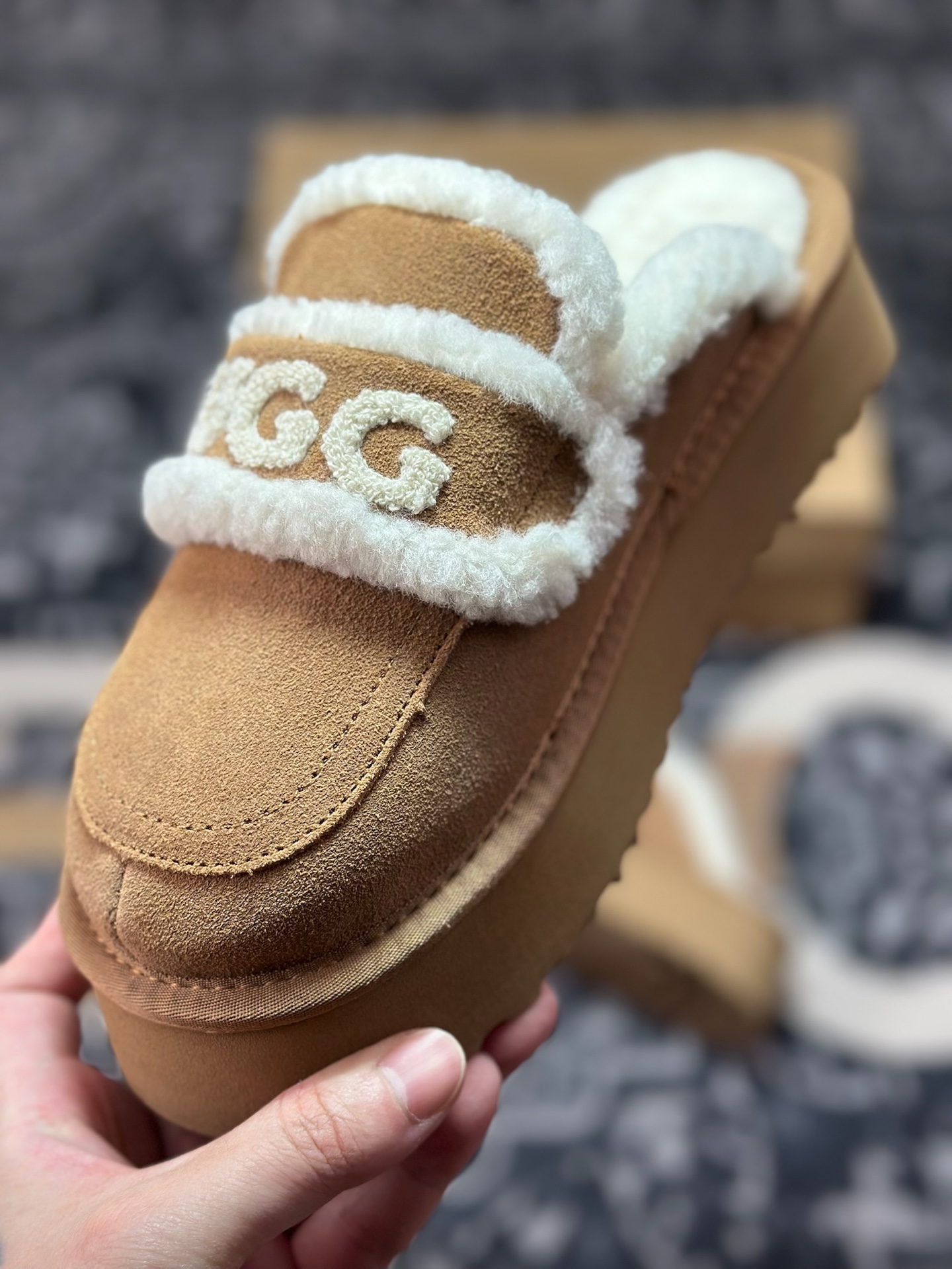 原装级别 新货#UGG 小胖丁系列加厚款 穆勒风包头5CM半拖鞋 民族风秋冬雪地靴