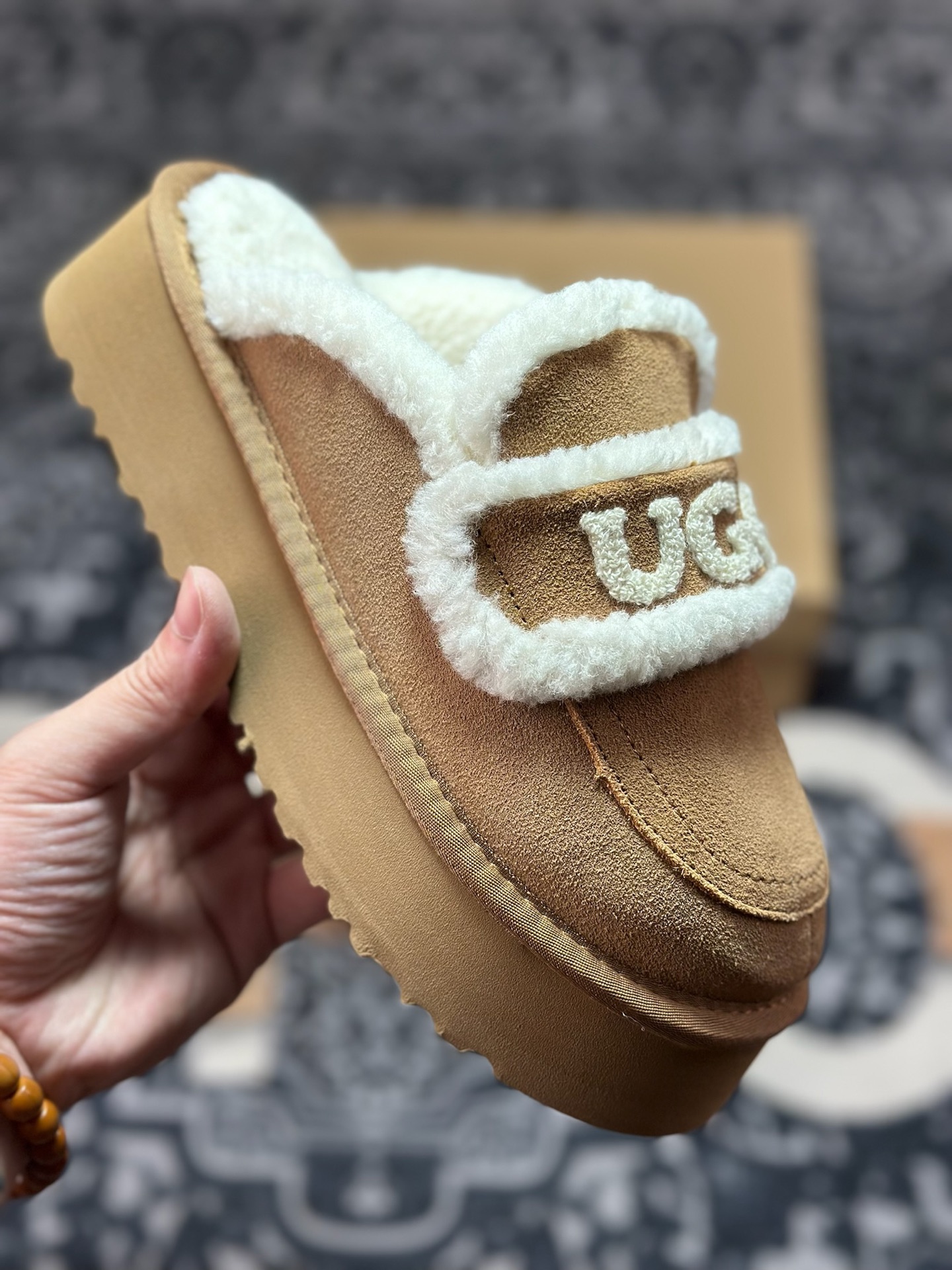 原装级别 新货#UGG 小胖丁系列加厚款 穆勒风包头5CM半拖鞋 民族风秋冬雪地靴