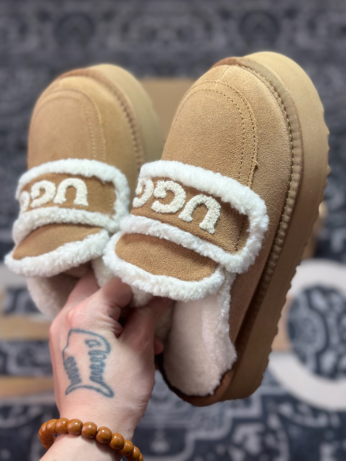 原装级别 新货#UGG 小胖丁系列加厚款 穆勒风包头5CM半拖鞋 民族风秋冬雪地靴