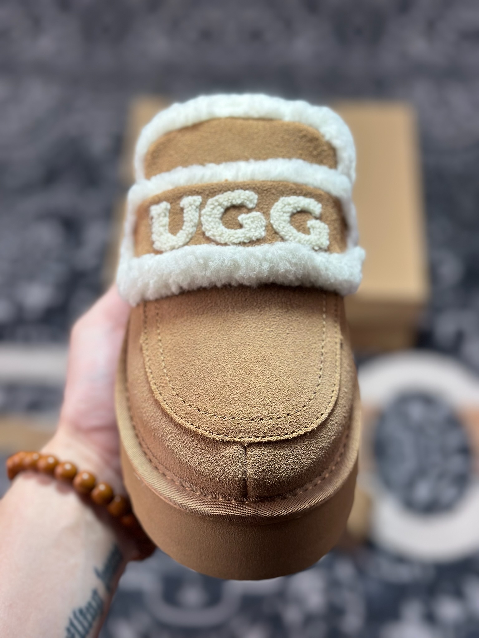 原装级别 新货#UGG 小胖丁系列加厚款 穆勒风包头5CM半拖鞋 民族风秋冬雪地靴
