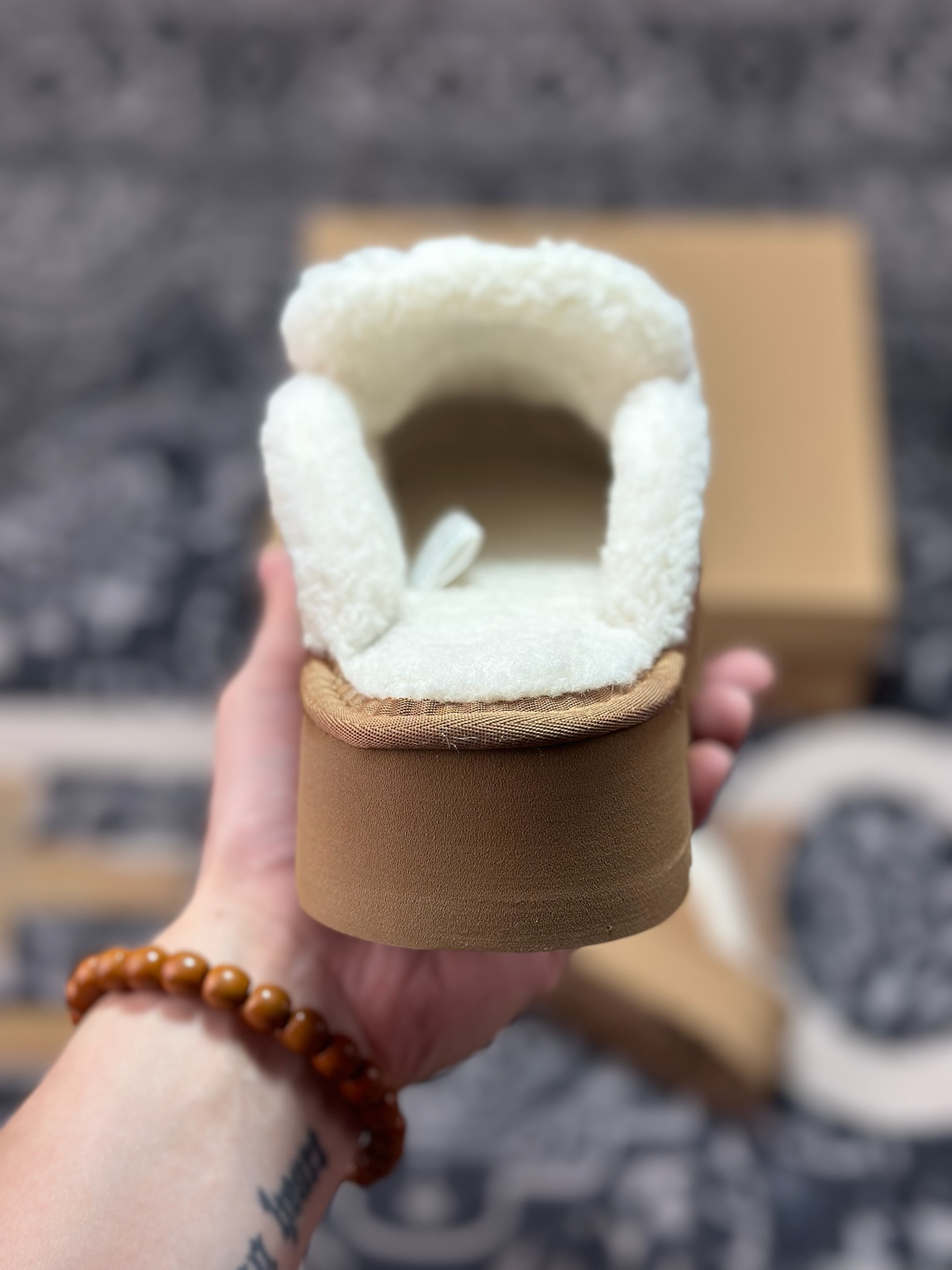 原装级别 新货#UGG 小胖丁系列加厚款 穆勒风包头5CM半拖鞋 民族风秋冬雪地靴