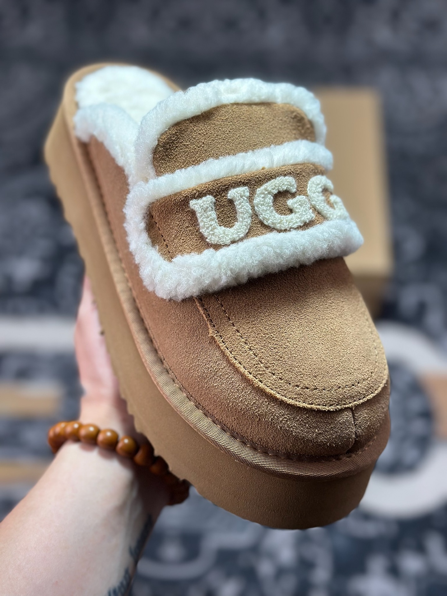 原装级别 新货#UGG 小胖丁系列加厚款 穆勒风包头5CM半拖鞋 民族风秋冬雪地靴