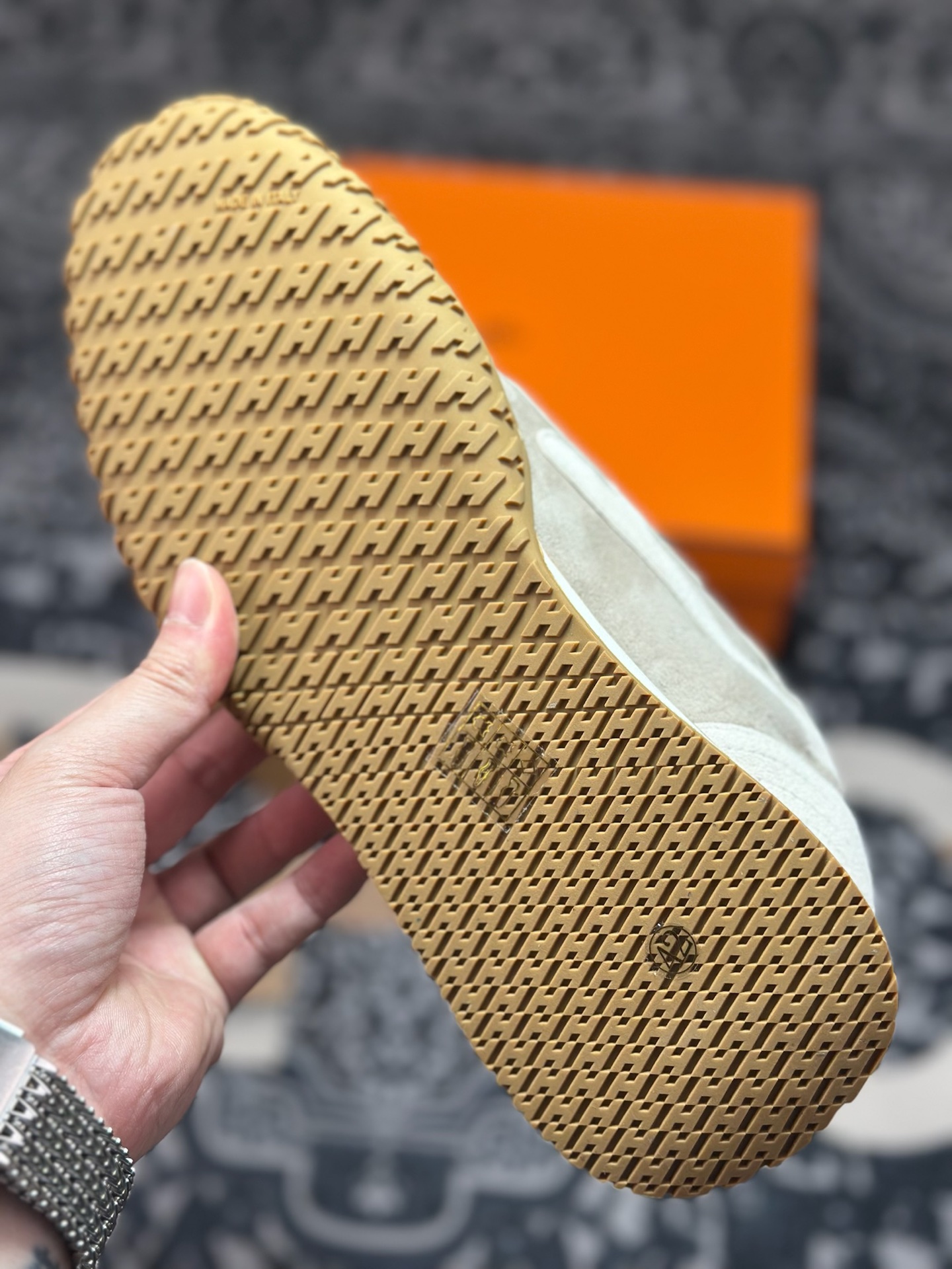 D4500 优选 原装级别 god 爱马仕/Hermès Jet chever velours喷气系列皮革系带圆头平跟德训运动休闲白色 HER69