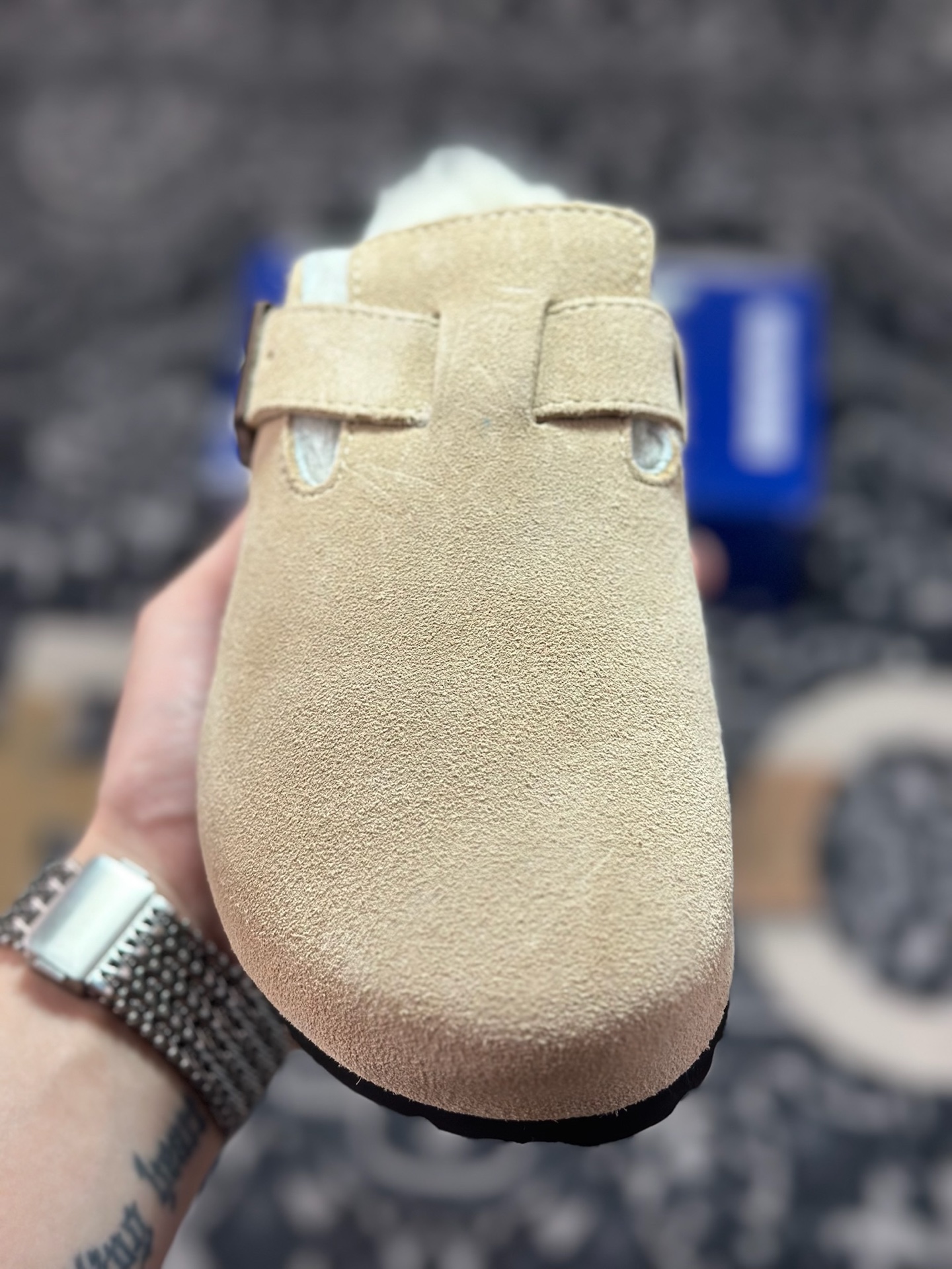 原装级别 勃肯 栗色加毛懒人拖鞋 博肯Birkenstock Birkenstock London Suede Leather 伦敦系列包头平底复古软木底休闲拖鞋