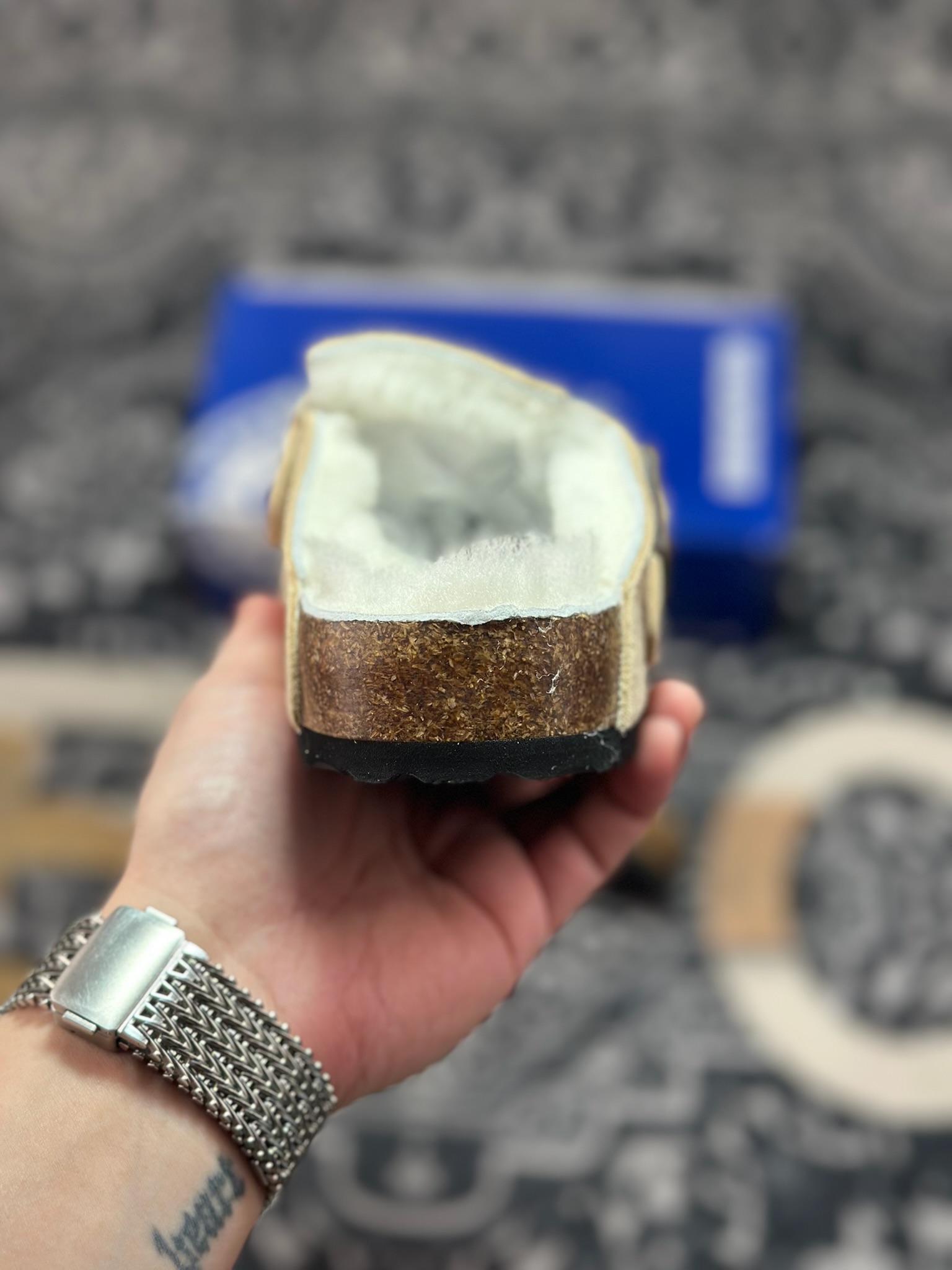 原装级别 勃肯 栗色加毛懒人拖鞋 博肯Birkenstock Birkenstock London Suede Leather 伦敦系列包头平底复古软木底休闲拖鞋