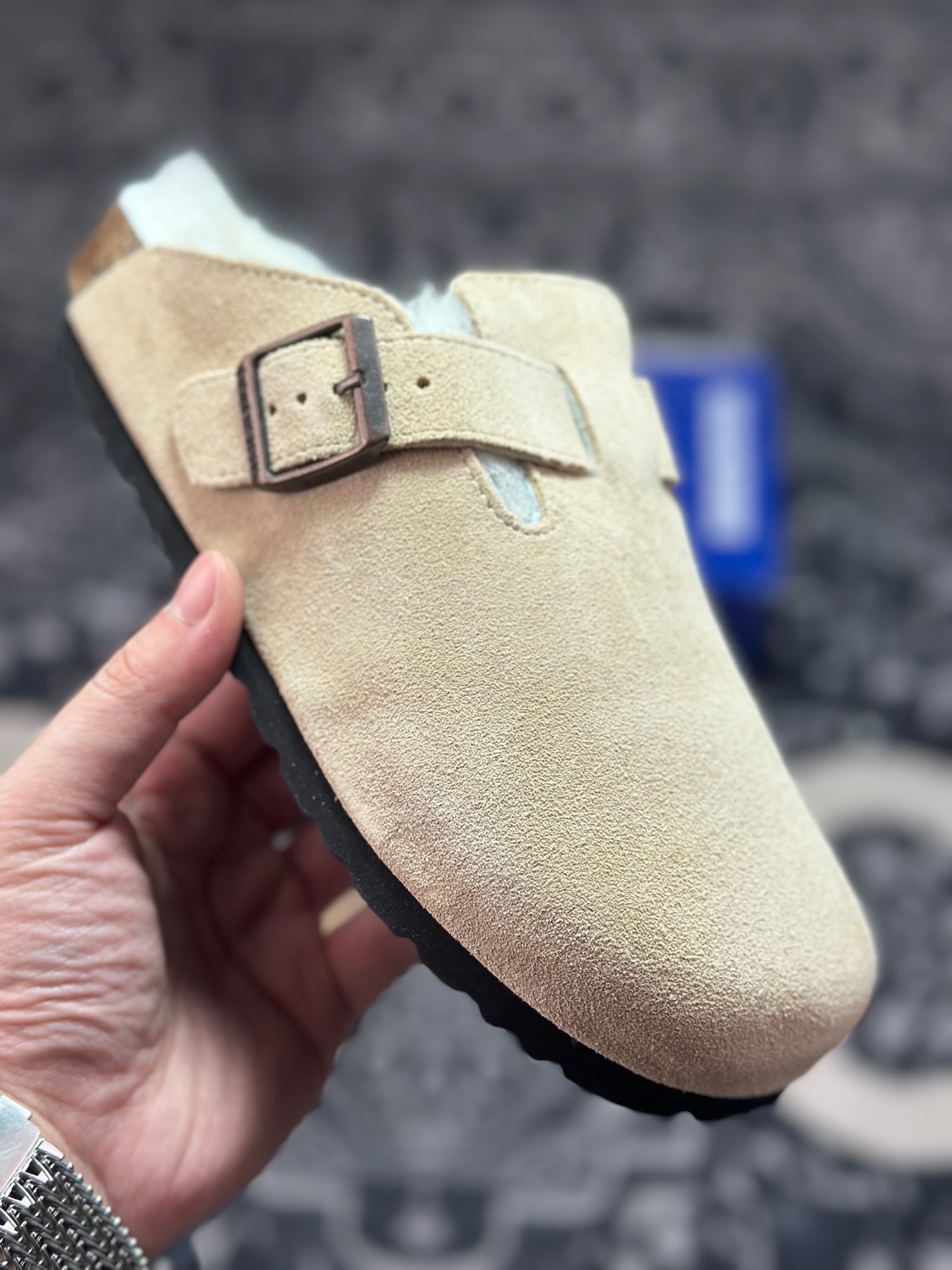 原装级别 勃肯 栗色加毛懒人拖鞋 博肯Birkenstock Birkenstock London Suede Leather 伦敦系列包头平底复古软木底休闲拖鞋