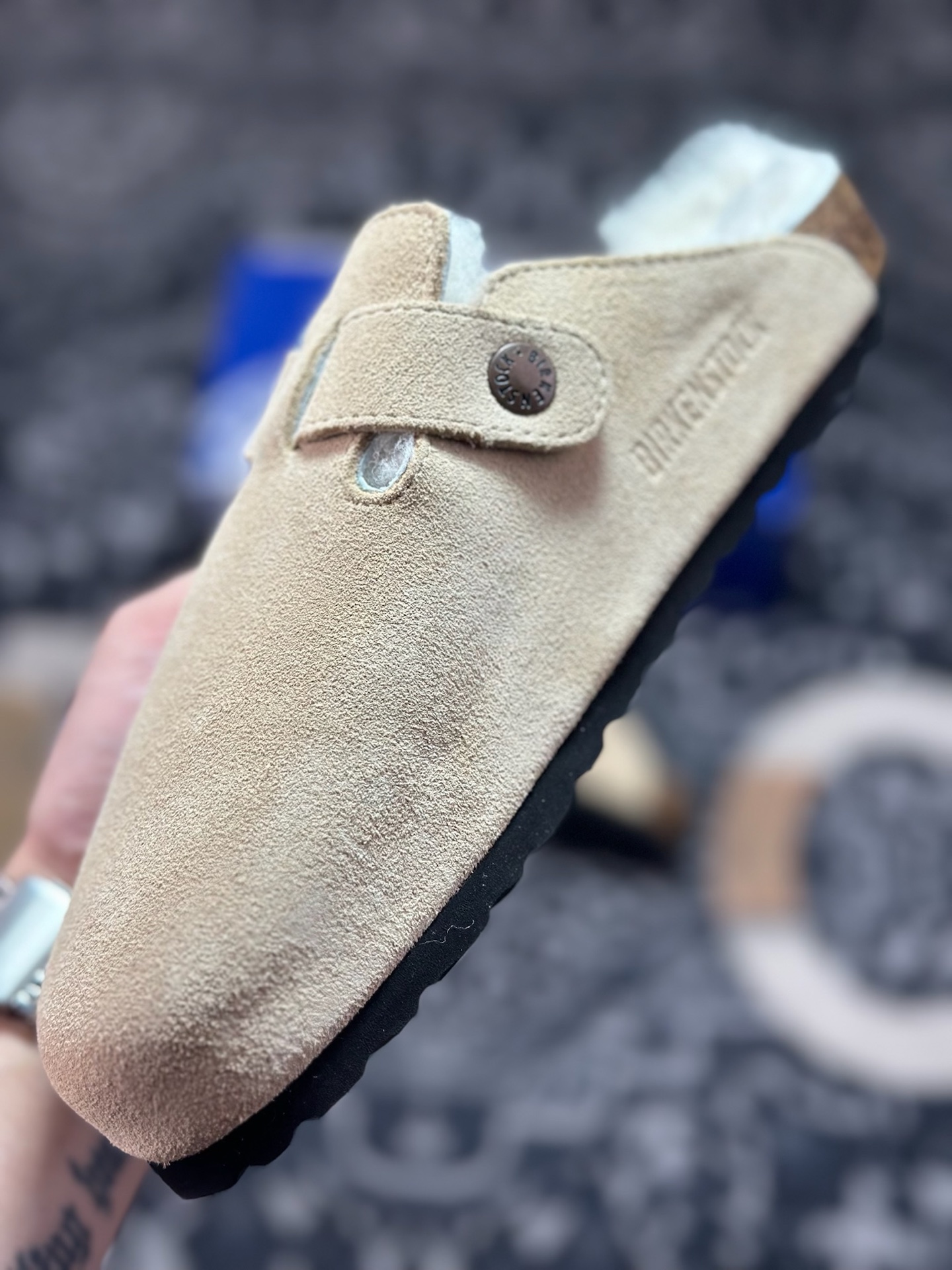 原装级别 勃肯 栗色加毛懒人拖鞋 博肯Birkenstock Birkenstock London Suede Leather 伦敦系列包头平底复古软木底休闲拖鞋