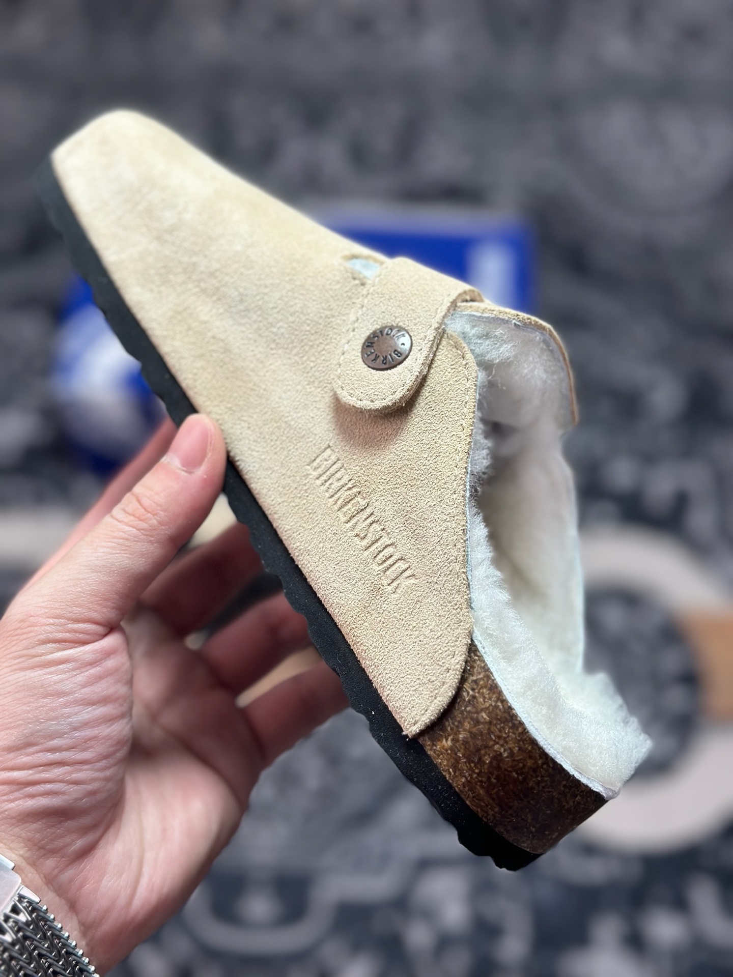 原装级别 勃肯 栗色加毛懒人拖鞋 博肯Birkenstock Birkenstock London Suede Leather 伦敦系列包头平底复古软木底休闲拖鞋