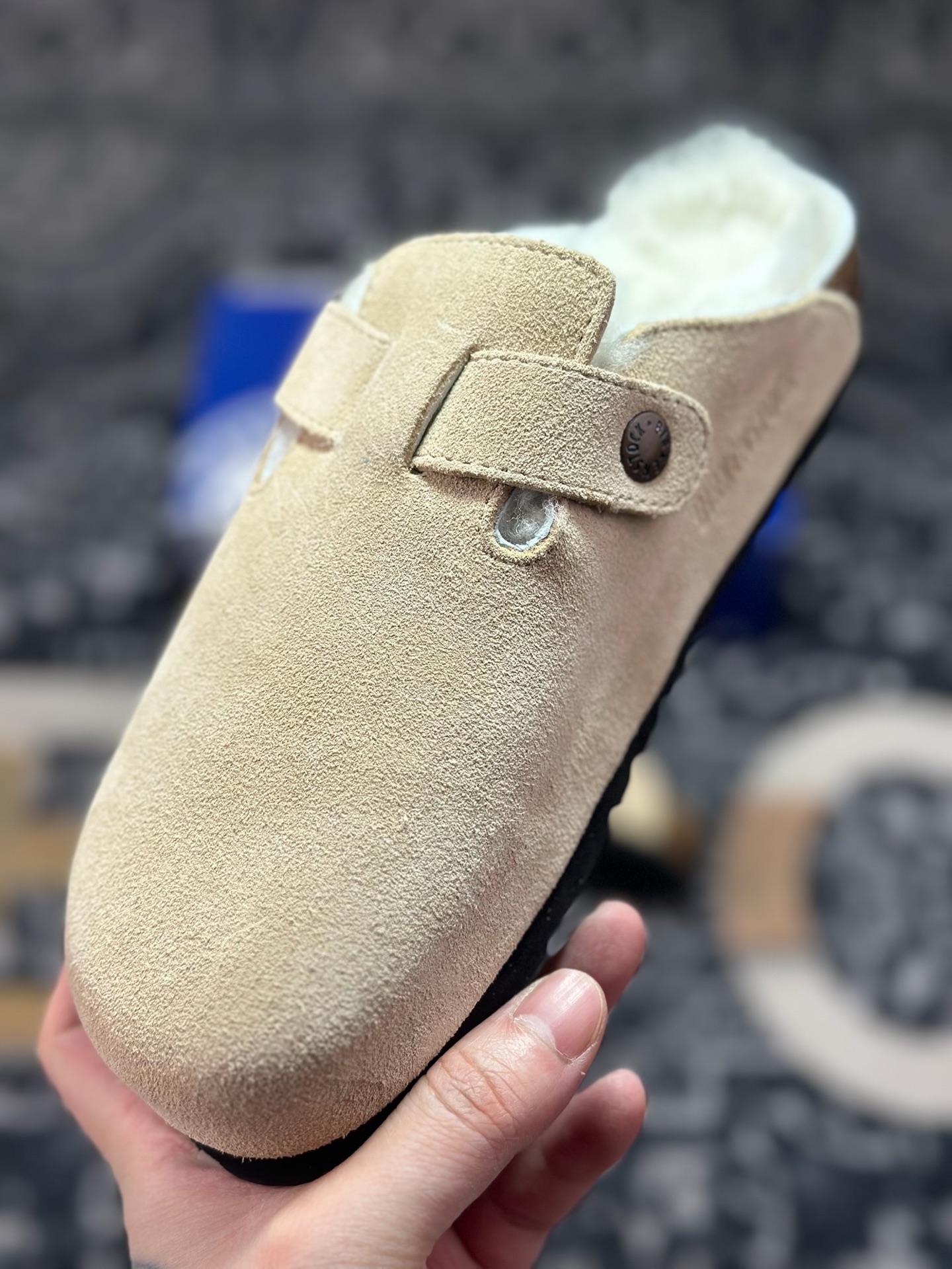 原装级别 勃肯 栗色加毛懒人拖鞋 博肯Birkenstock Birkenstock London Suede Leather 伦敦系列包头平底复古软木底休闲拖鞋