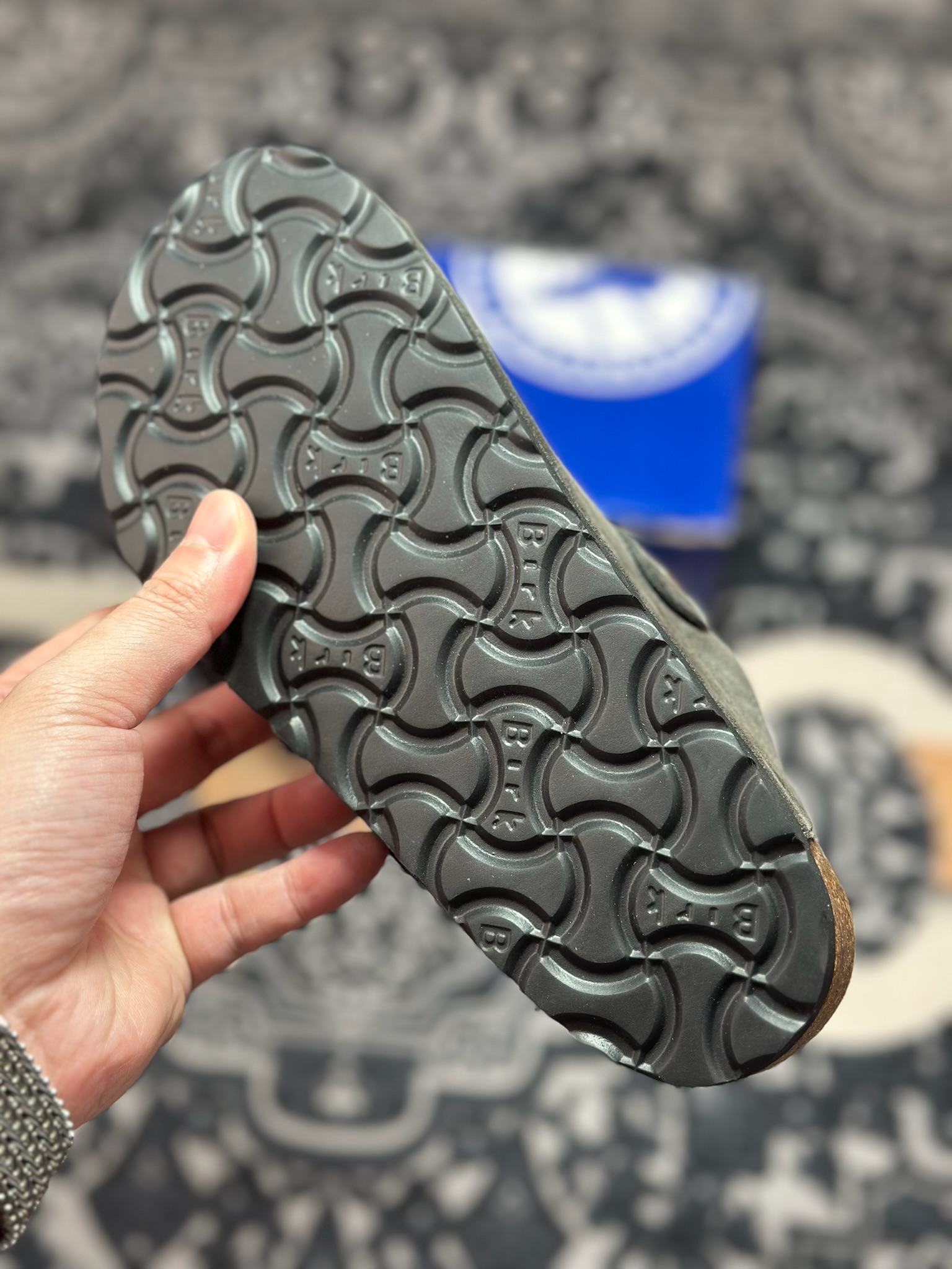 原装级别 勃肯 深灰色加毛懒人拖鞋 博肯Birkenstock Birkenstock London Suede Leather 伦敦系列包头平底复古软木底休闲拖鞋