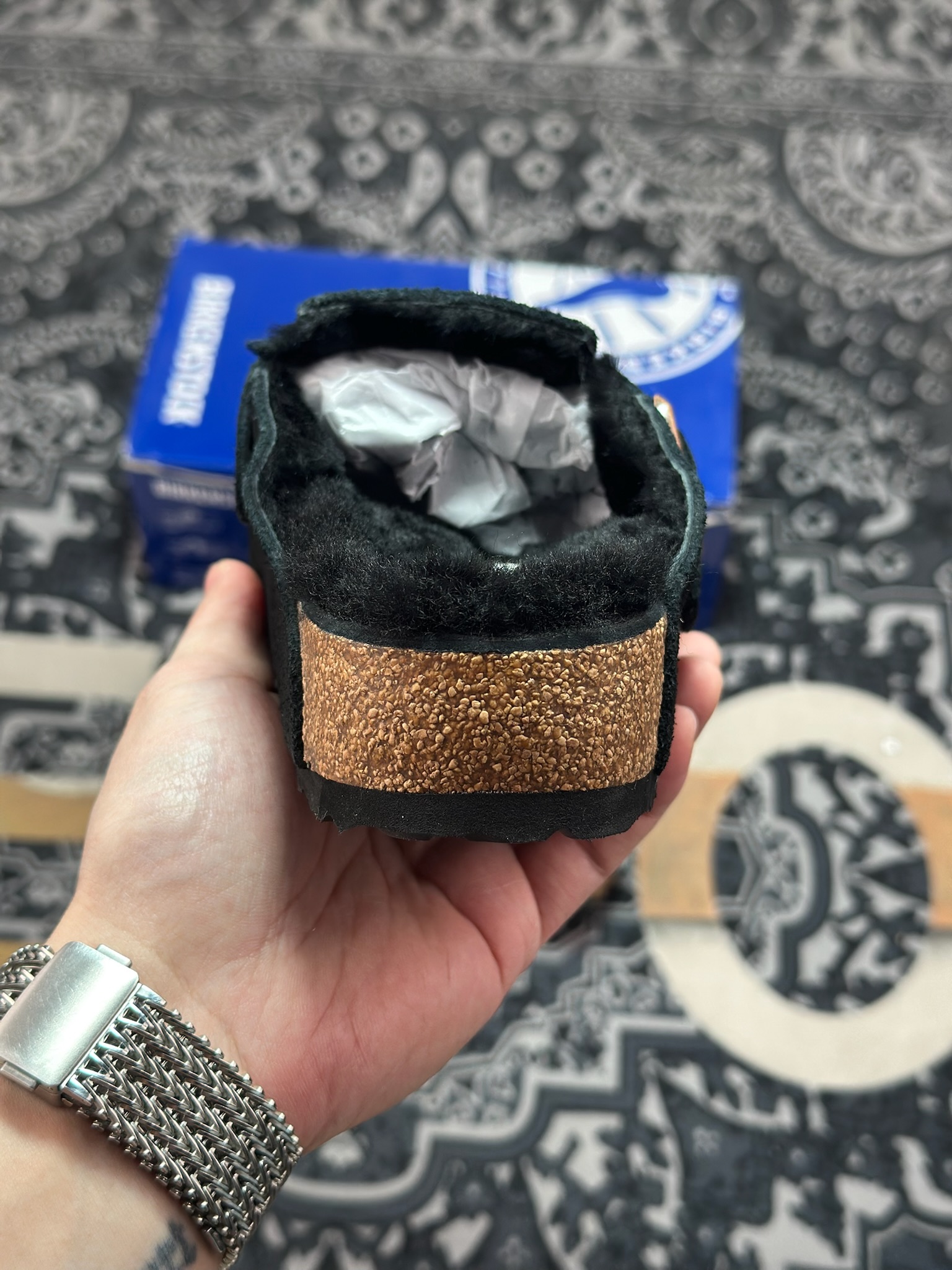 B1240 原装级别 勃肯 黑色加毛懒人拖鞋 博肯Birkenstock Birkenstock London Suede Leather 伦敦系列包头平底复古软木底休闲拖鞋