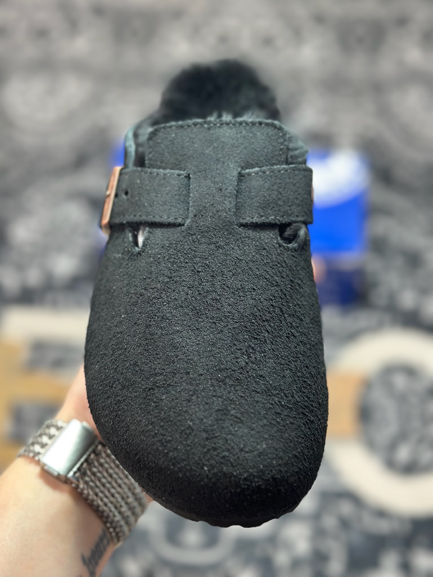B1240 原装级别 勃肯 黑色加毛懒人拖鞋 博肯Birkenstock Birkenstock London Suede Leather 伦敦系列包头平底复古软木底休闲拖鞋