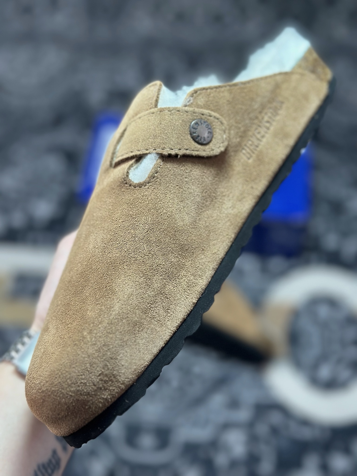 原装级别 勃肯 棕色加毛懒人拖鞋 博肯Birkenstock Birkenstock London Suede Leather 伦敦系列包头平底复古软木底休闲拖鞋