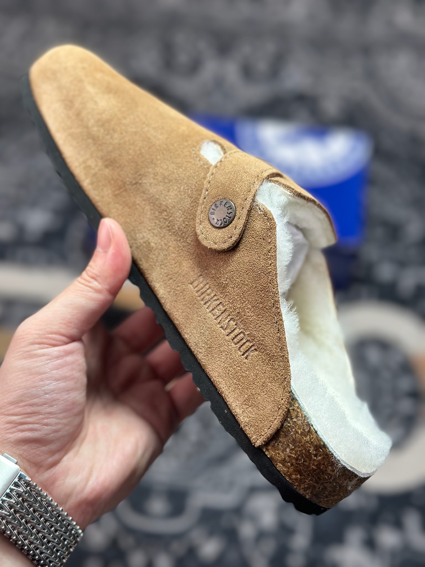 原装级别 勃肯 棕色加毛懒人拖鞋 博肯Birkenstock Birkenstock London Suede Leather 伦敦系列包头平底复古软木底休闲拖鞋